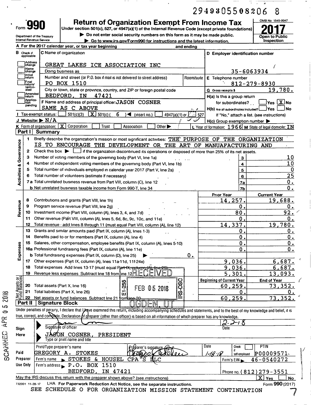 Image of first page of 2017 Form 990O for Great Lakes Ice Association