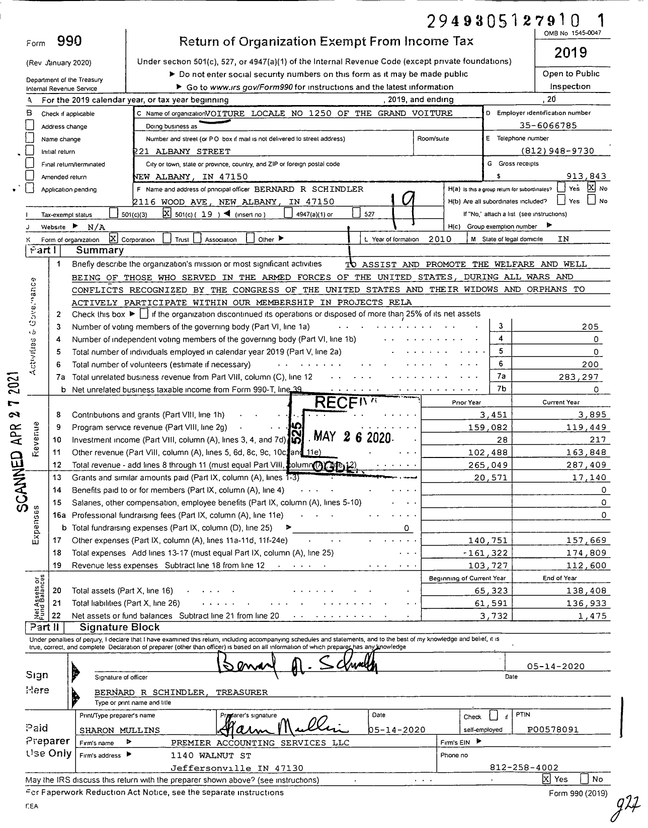 Image of first page of 2019 Form 990O for Voiture Locale No 1250 of the Grand Voiture