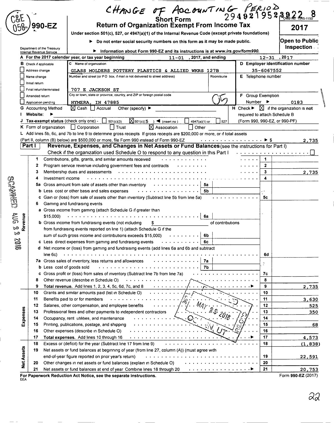 Image of first page of 2017 Form 990EO for United Steelworkers - 00127b Local