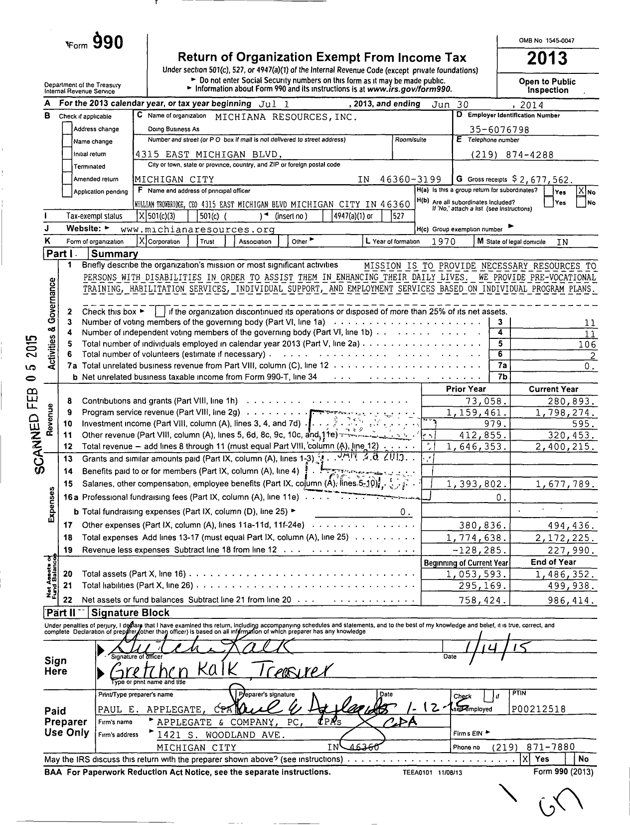 Image of first page of 2013 Form 990 for Paladin