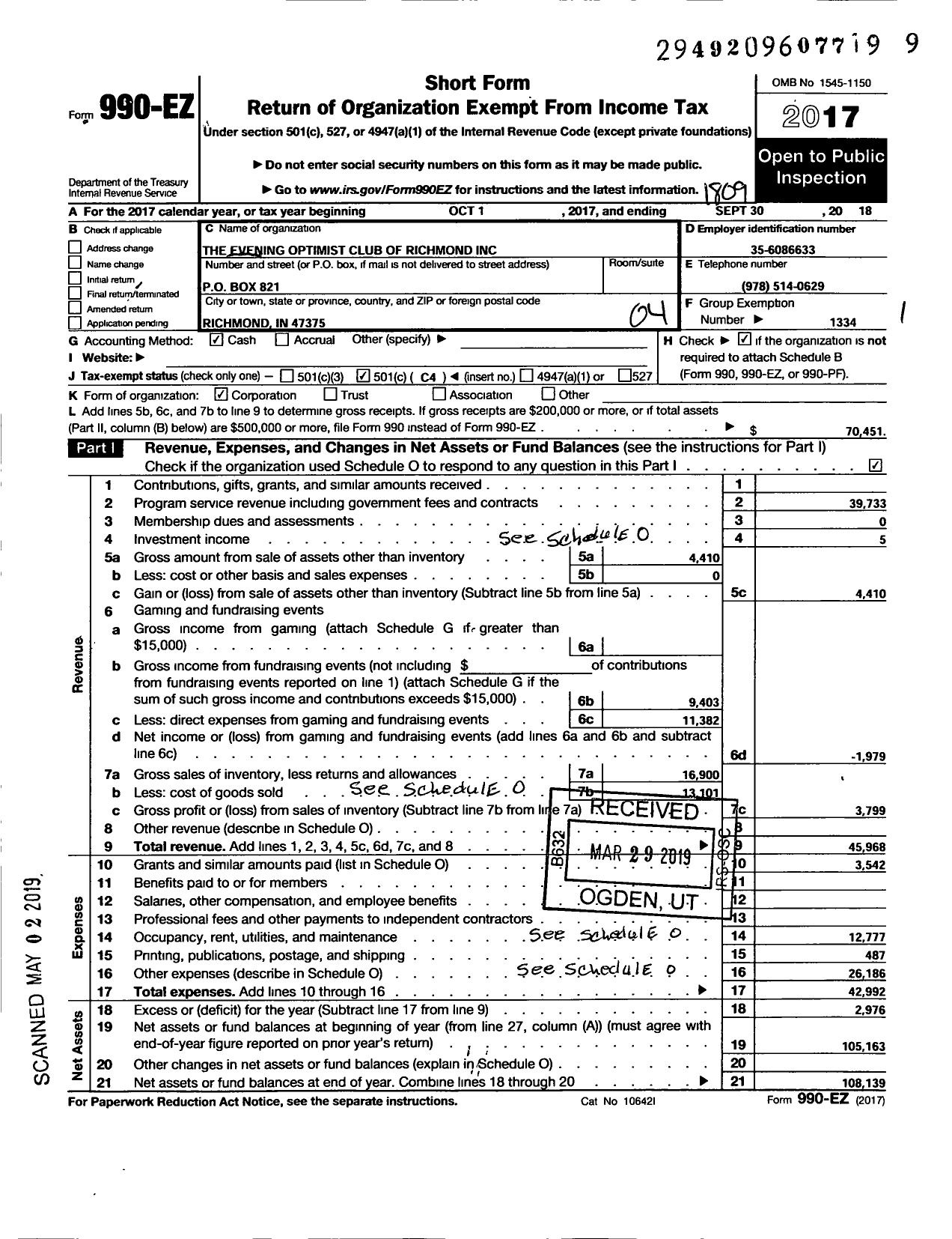 Image of first page of 2017 Form 990EO for Optimist International of Richmond