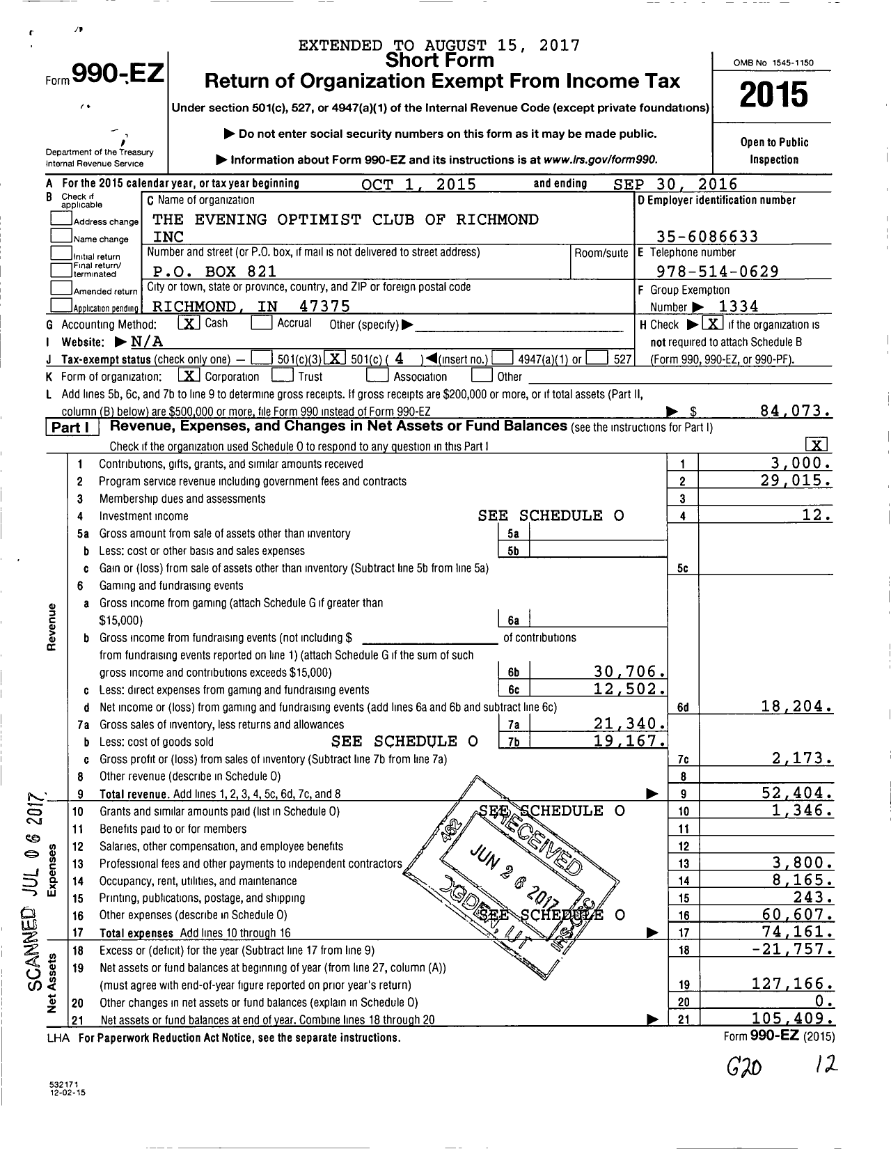 Image of first page of 2015 Form 990EO for Optimist International of Richmond