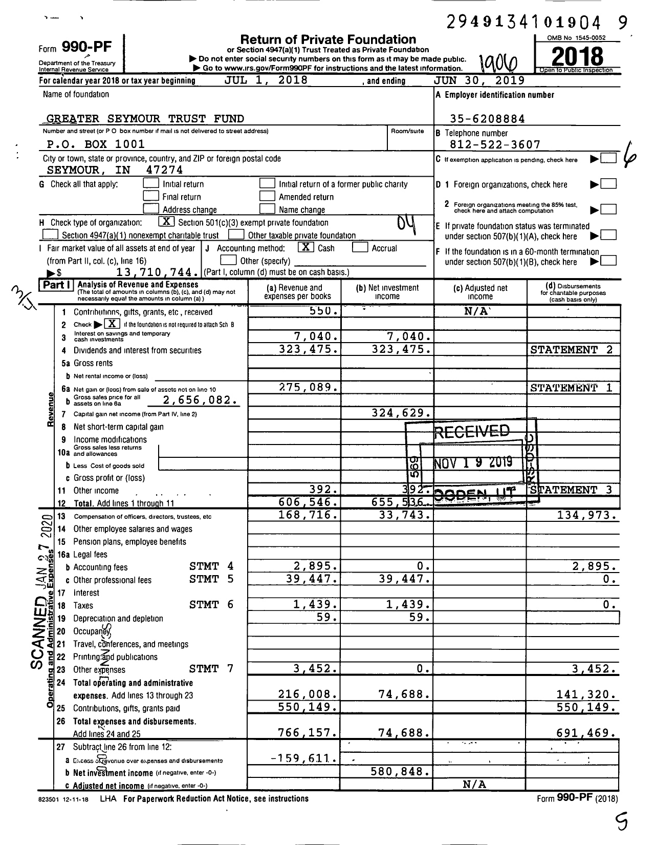 Image of first page of 2018 Form 990PF for Greater Seymour Trust Fund