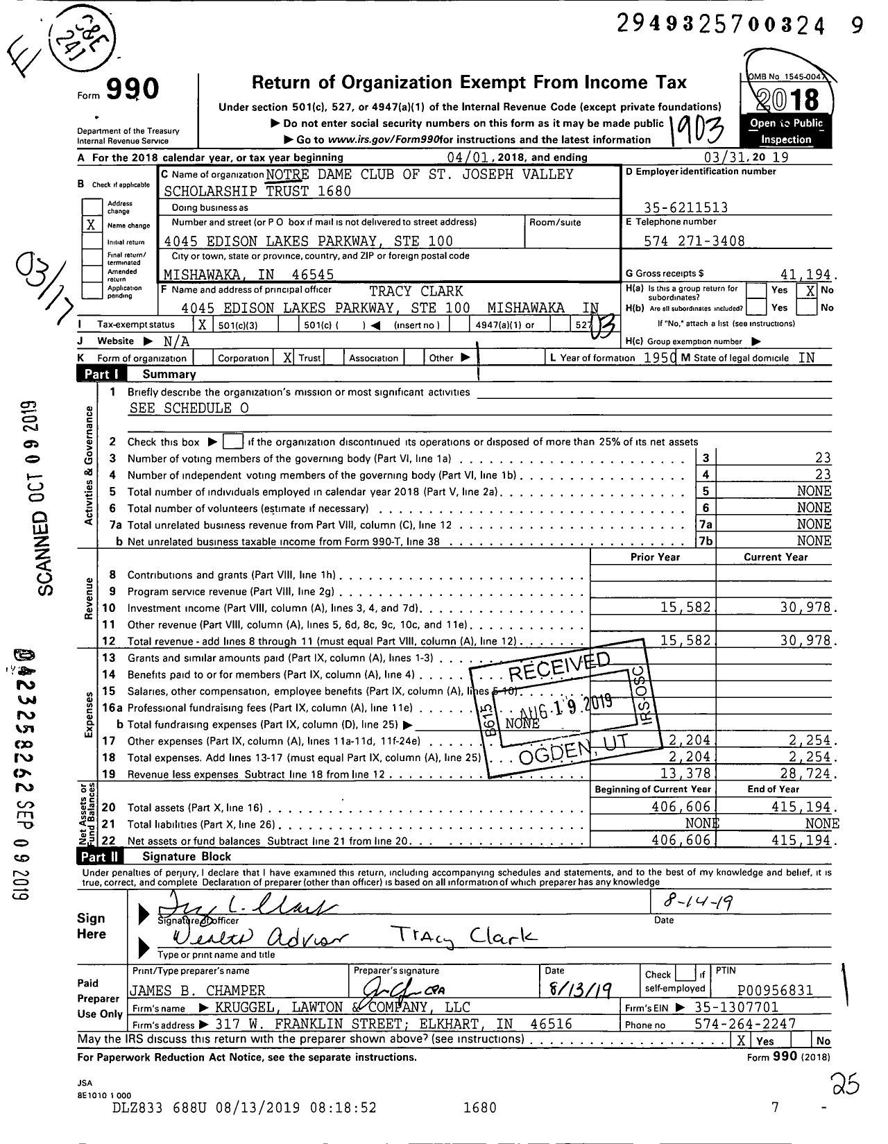 Image of first page of 2018 Form 990 for Notre Dame Club of St Joseph