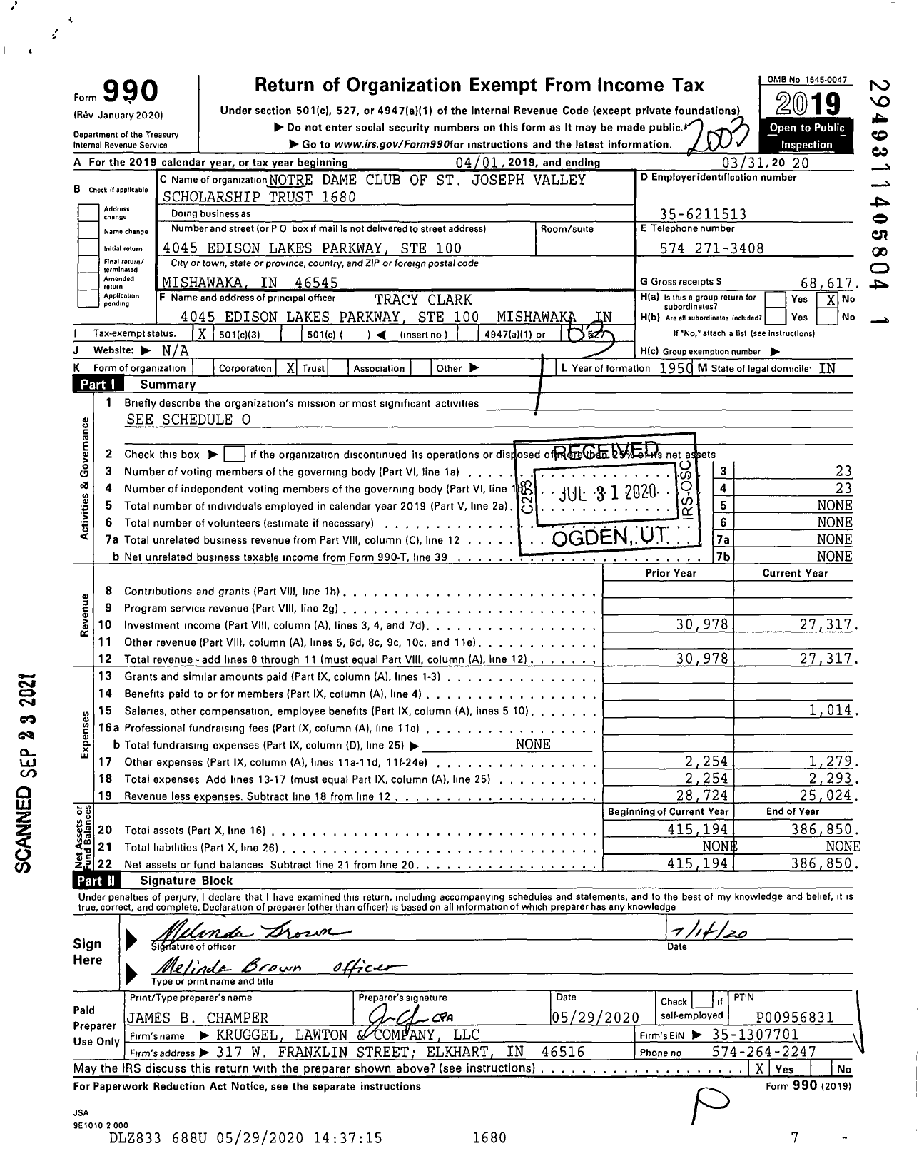 Image of first page of 2019 Form 990 for Notre Dame Club of St Joseph Valley