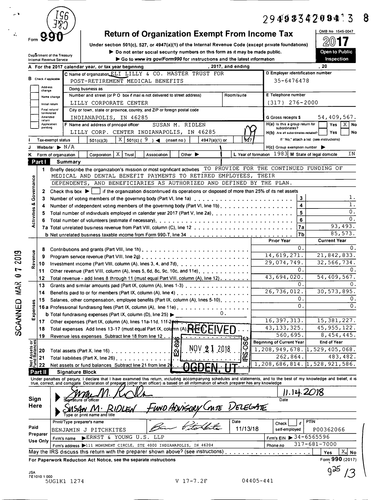 Image of first page of 2017 Form 990O for Eli Lilly and Master Trust for Post-Retirement Medical Benefits