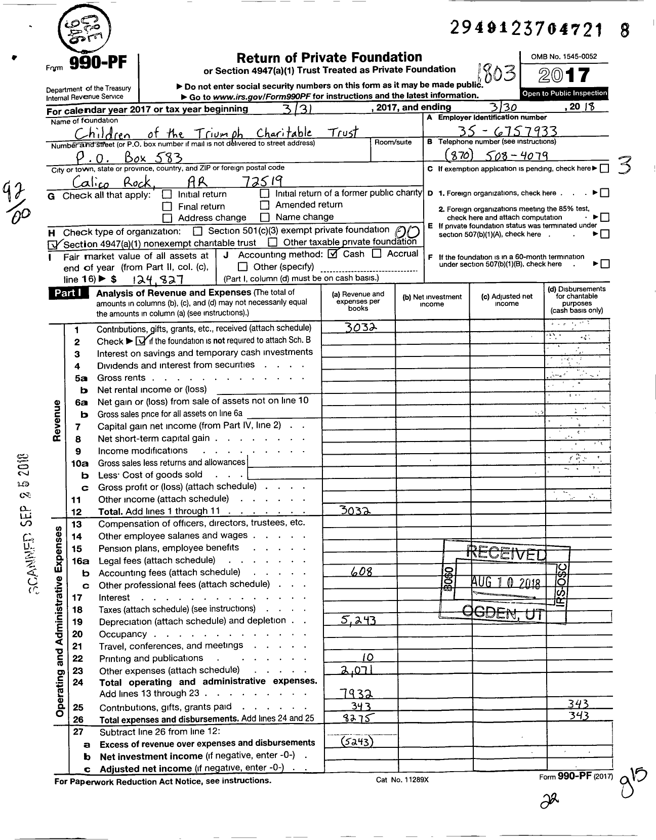 Image of first page of 2017 Form 990PF for Children of the Triumph Charitable Trust