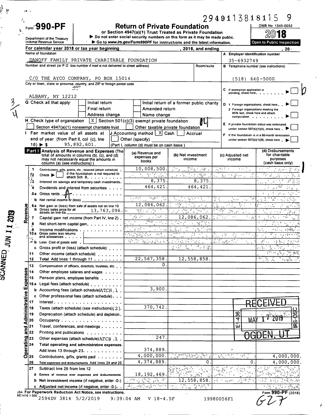 Image of first page of 2018 Form 990PF for Danoff Family Private Charitable Foundation