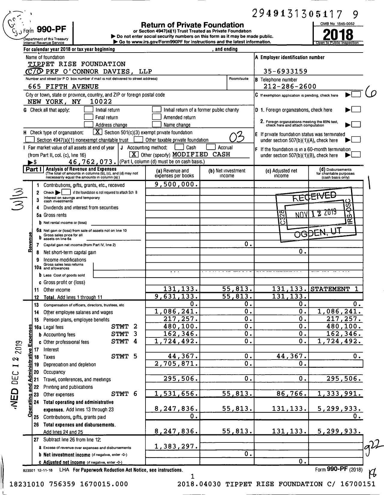 Image of first page of 2018 Form 990PF for Tippet Rise Foundation