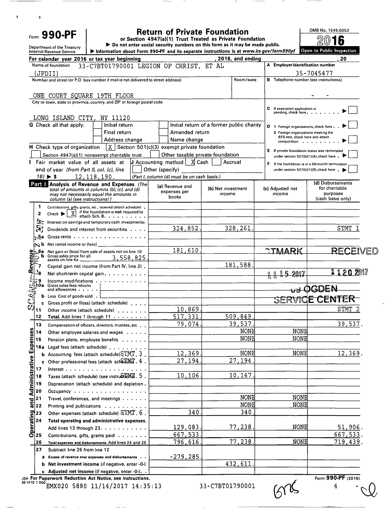 Image of first page of 2016 Form 990PF for Legion of Christ Et Al