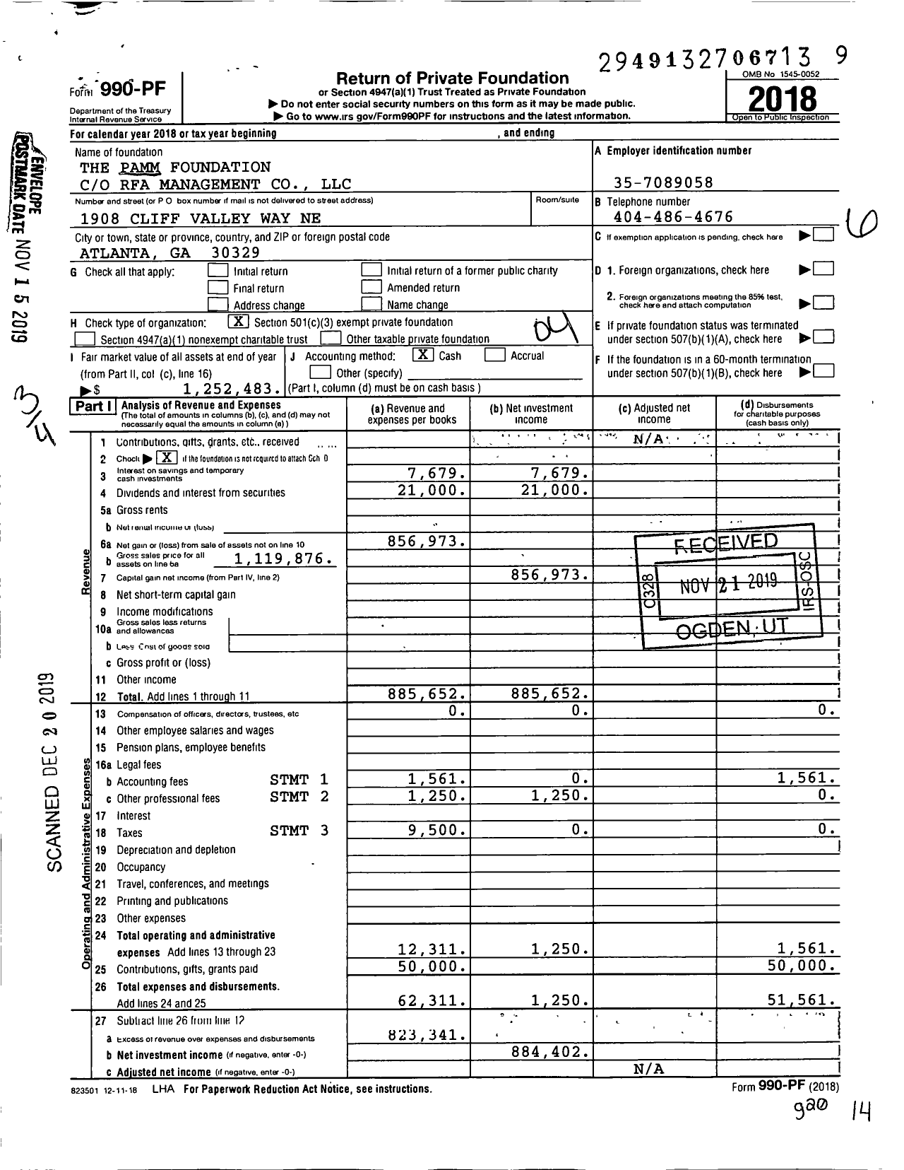 Image of first page of 2018 Form 990PF for The Pamm Foundation