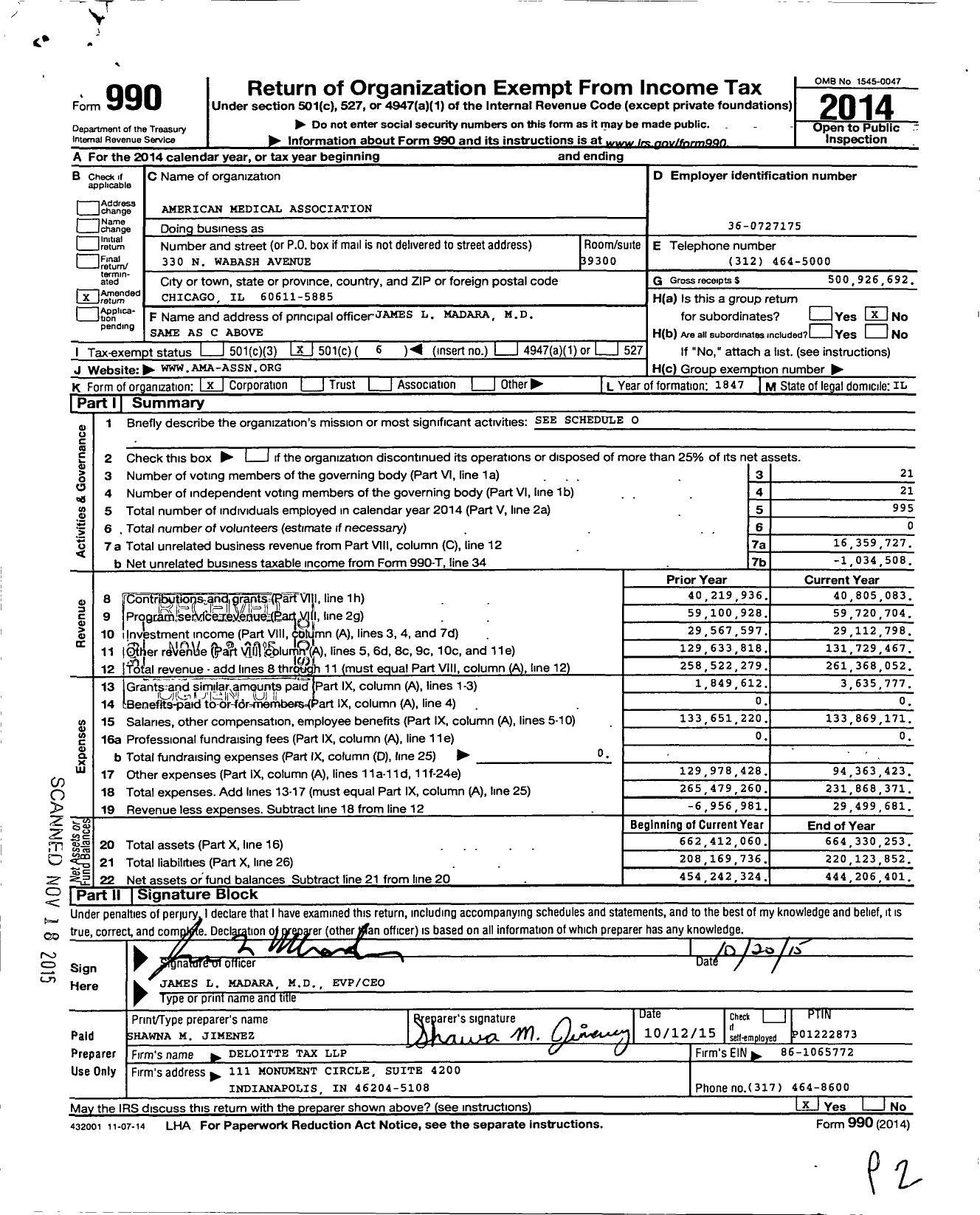 Image of first page of 2014 Form 990O for American Medical Association