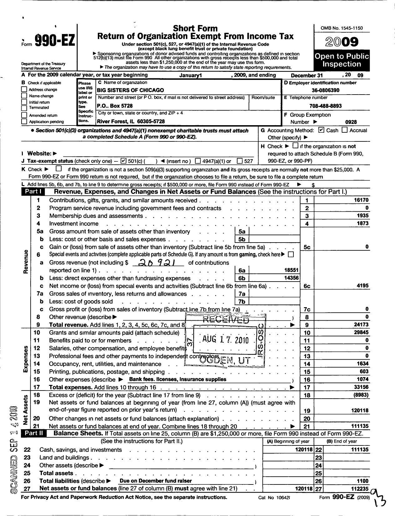 Image of first page of 2009 Form 990EO for Big Sisters