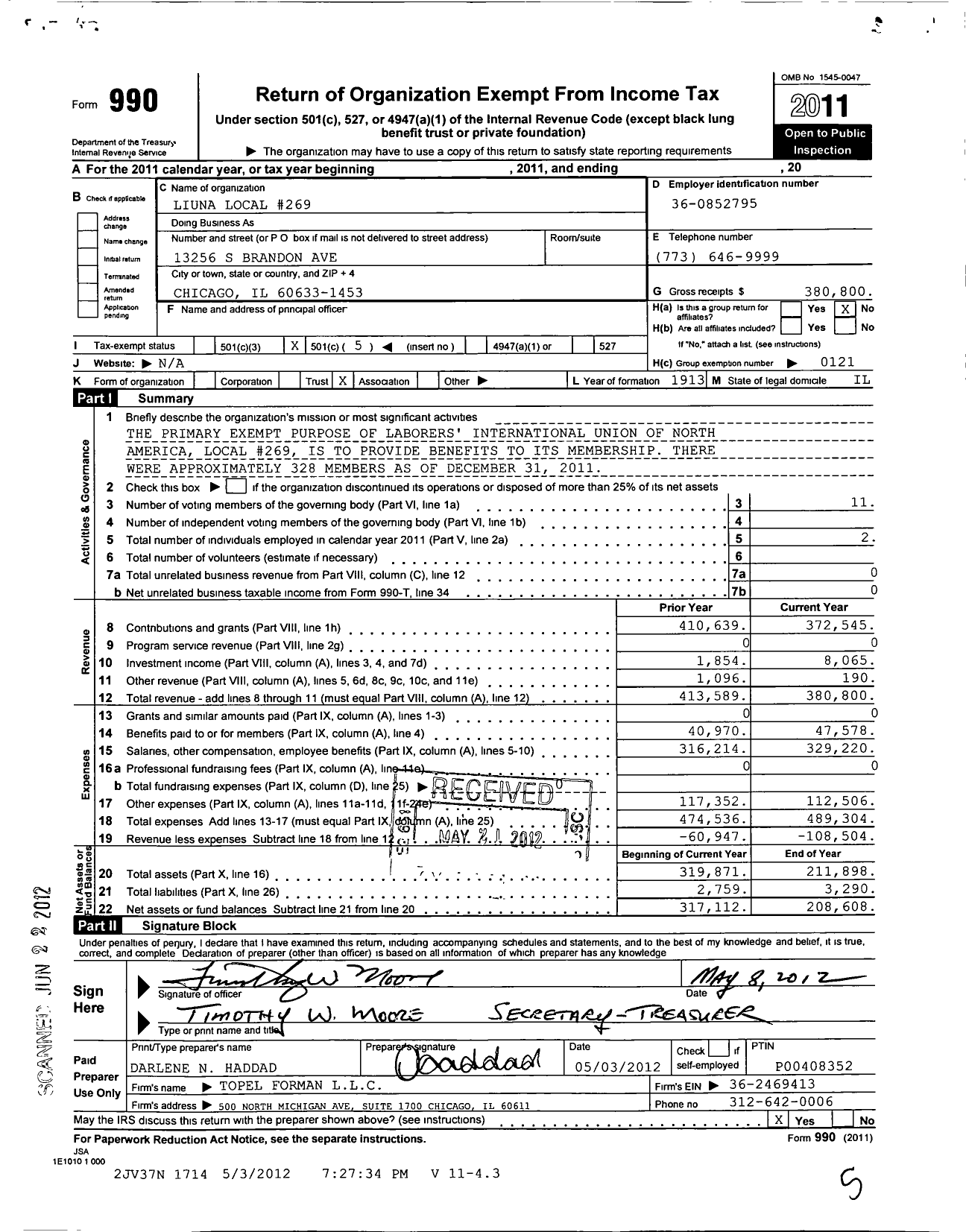 Image of first page of 2011 Form 990O for Laborers' International Union of North America - 269 Local Union