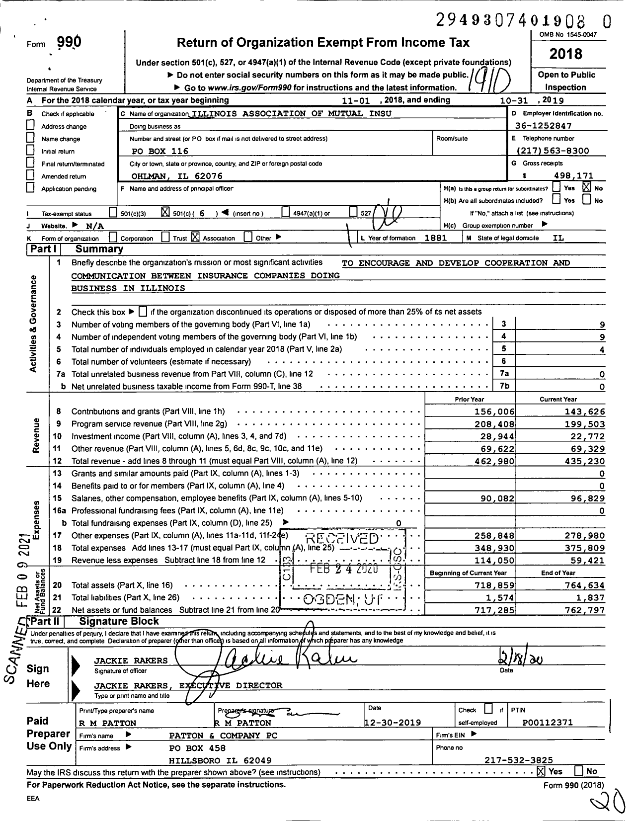 Image of first page of 2018 Form 990O for Illinois Association of Mutual Insu