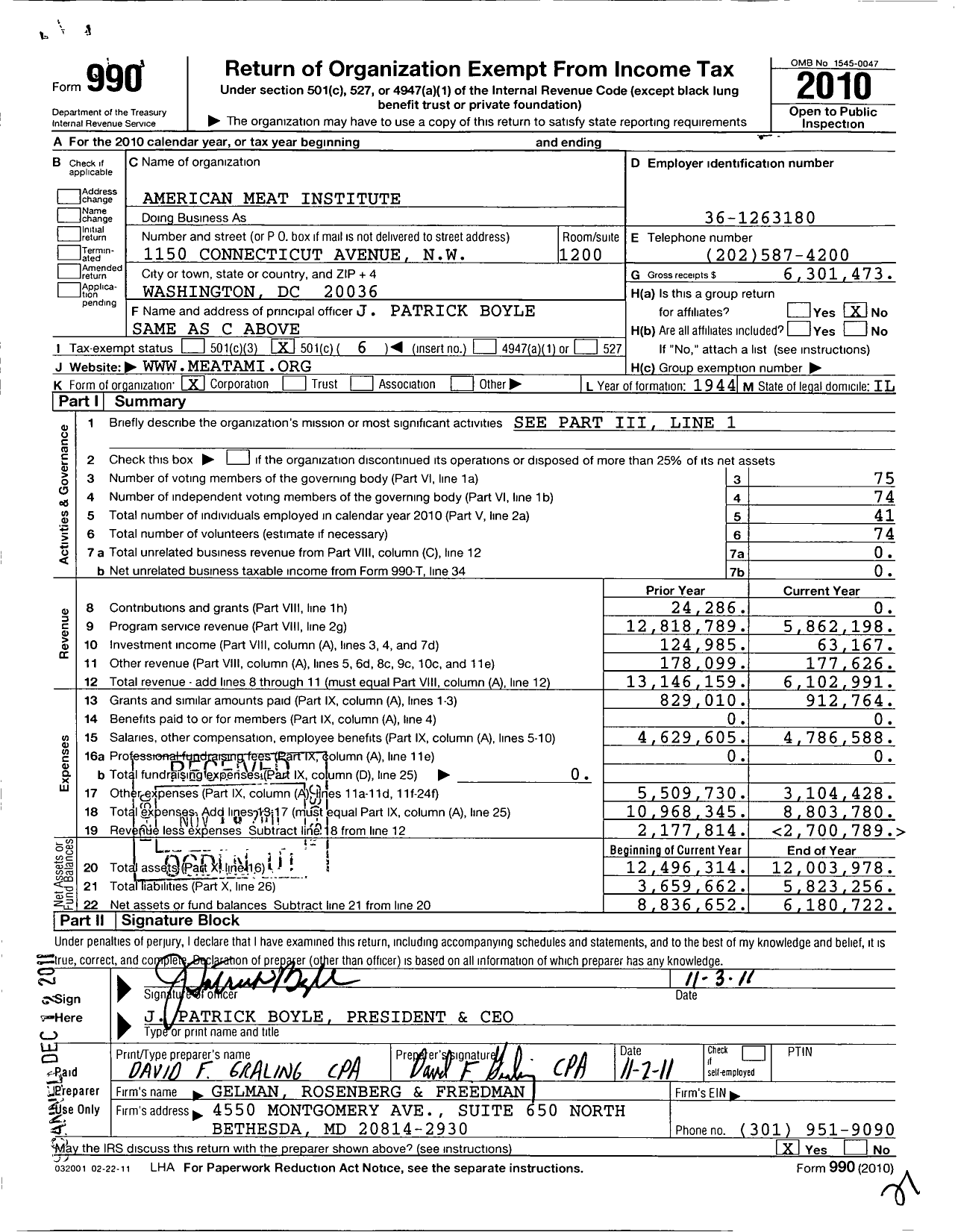 Image of first page of 2010 Form 990O for American Meat Institute (AMI)