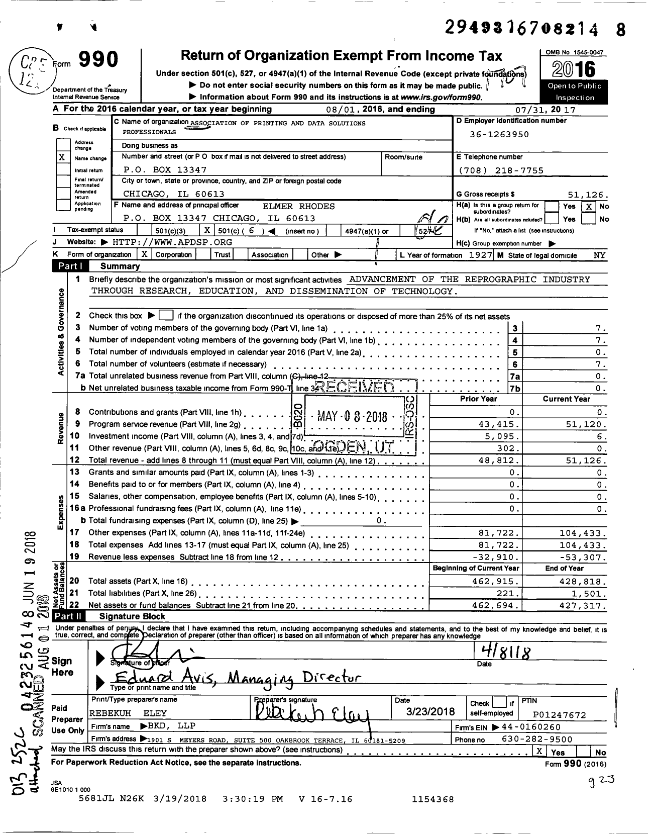 Image of first page of 2016 Form 990O for International Reprographic Association