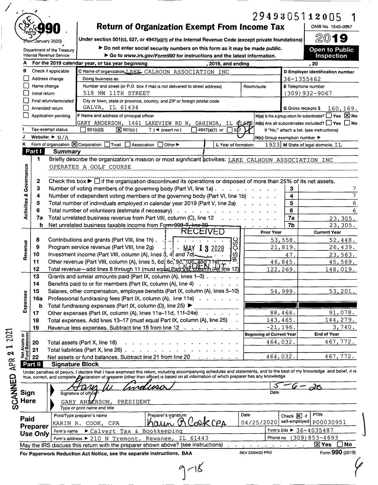 Image of first page of 2019 Form 990O for Lake Calhoun Association