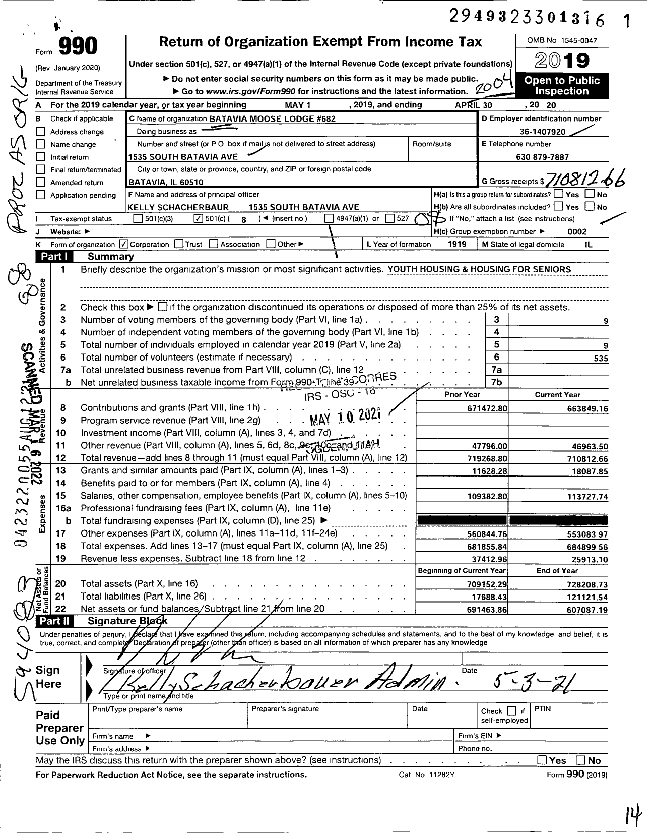 Image of first page of 2019 Form 990O for Batavia Moose Lodge 682