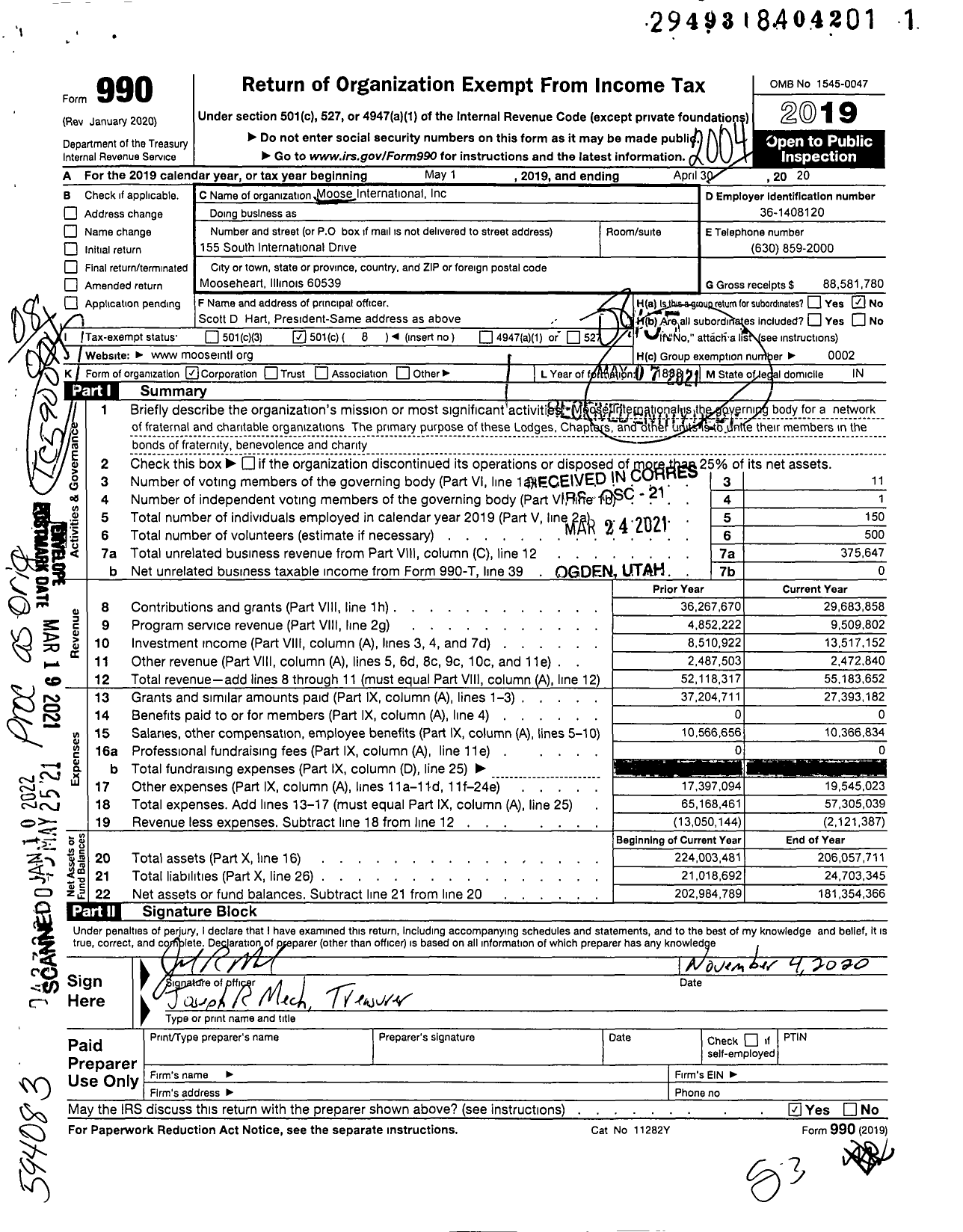 Image of first page of 2019 Form 990O for Moose International