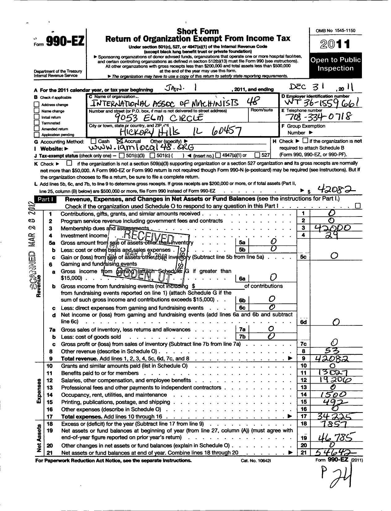 Image of first page of 2011 Form 990EO for International Association of Machinists and Aerospace Workers - 48