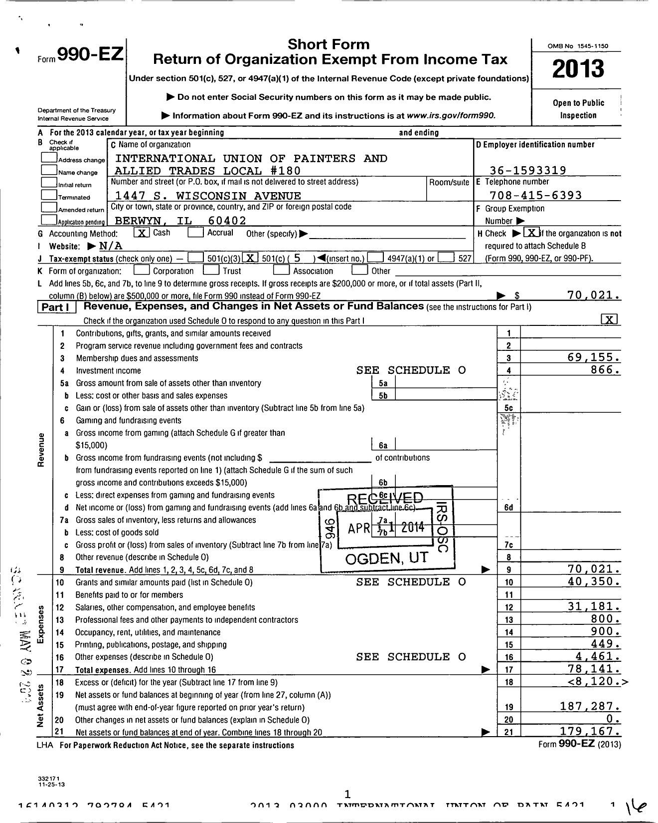 Image of first page of 2013 Form 990EO for International Union of Painters and Allied Trades - 180