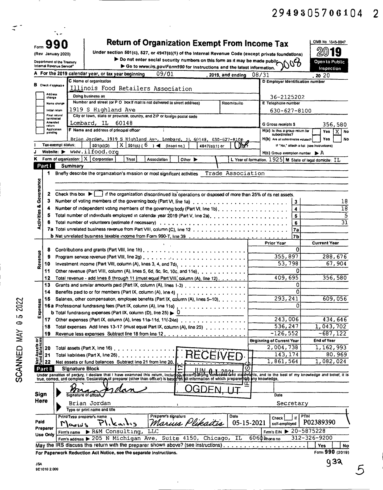 Image of first page of 2019 Form 990O for Illinois Food Retailers Association