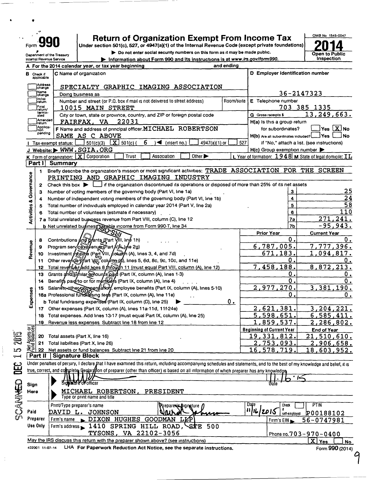 Image of first page of 2014 Form 990O for Printing United Alliance (SGIA)