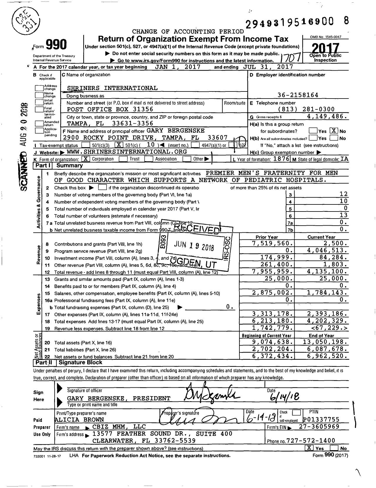 Image of first page of 2016 Form 990O for Shriners International