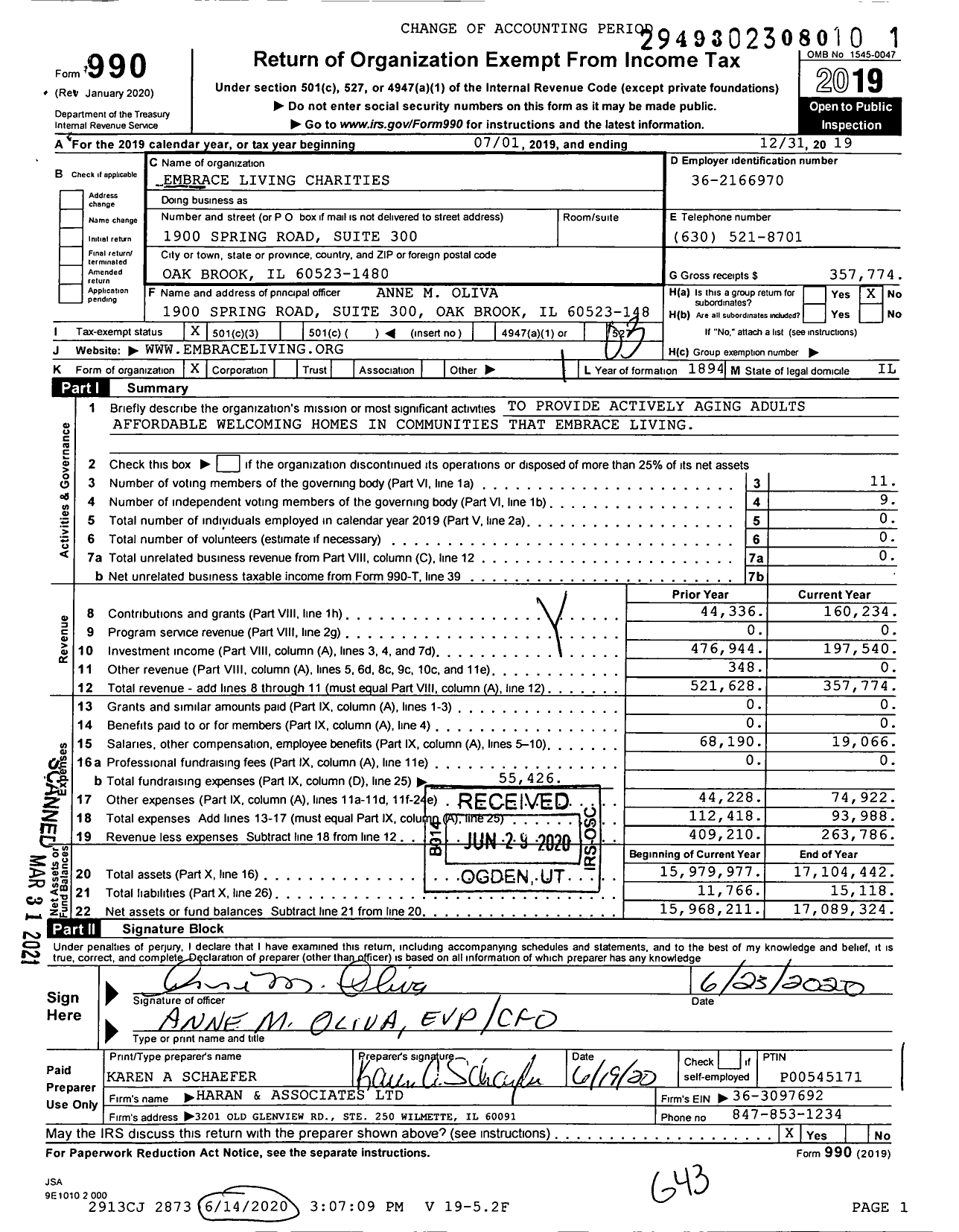 Image of first page of 2019 Form 990 for Embrace Living Charities
