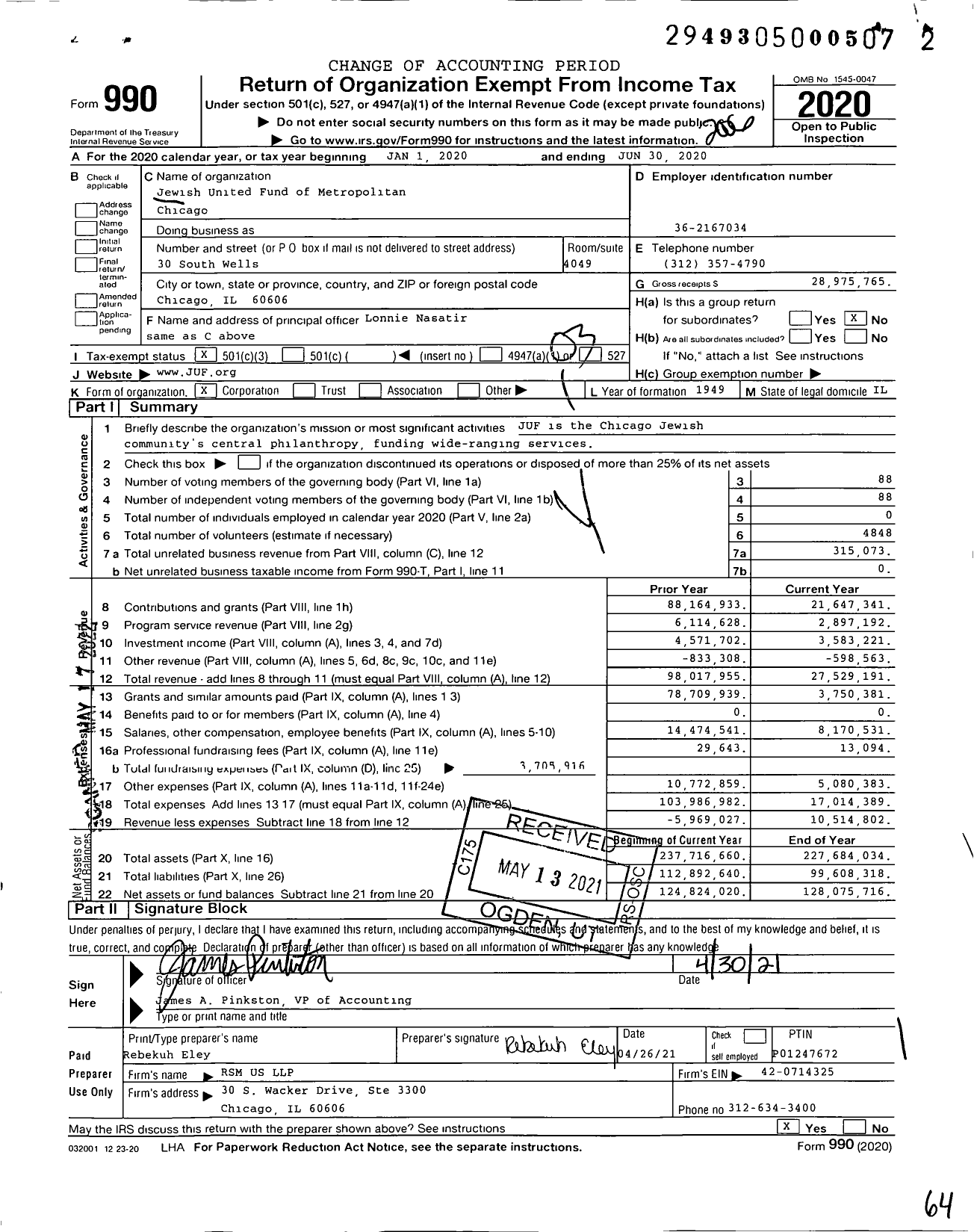 Image of first page of 2019 Form 990 for Jewish United Fund of Metropolitan Chicago