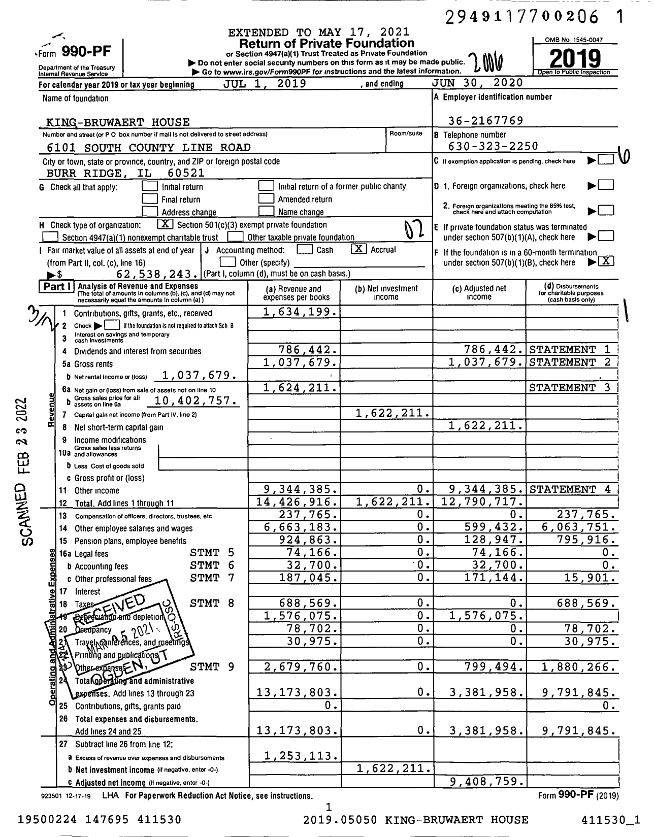 Image of first page of 2019 Form 990PF for King-Bruwaert House