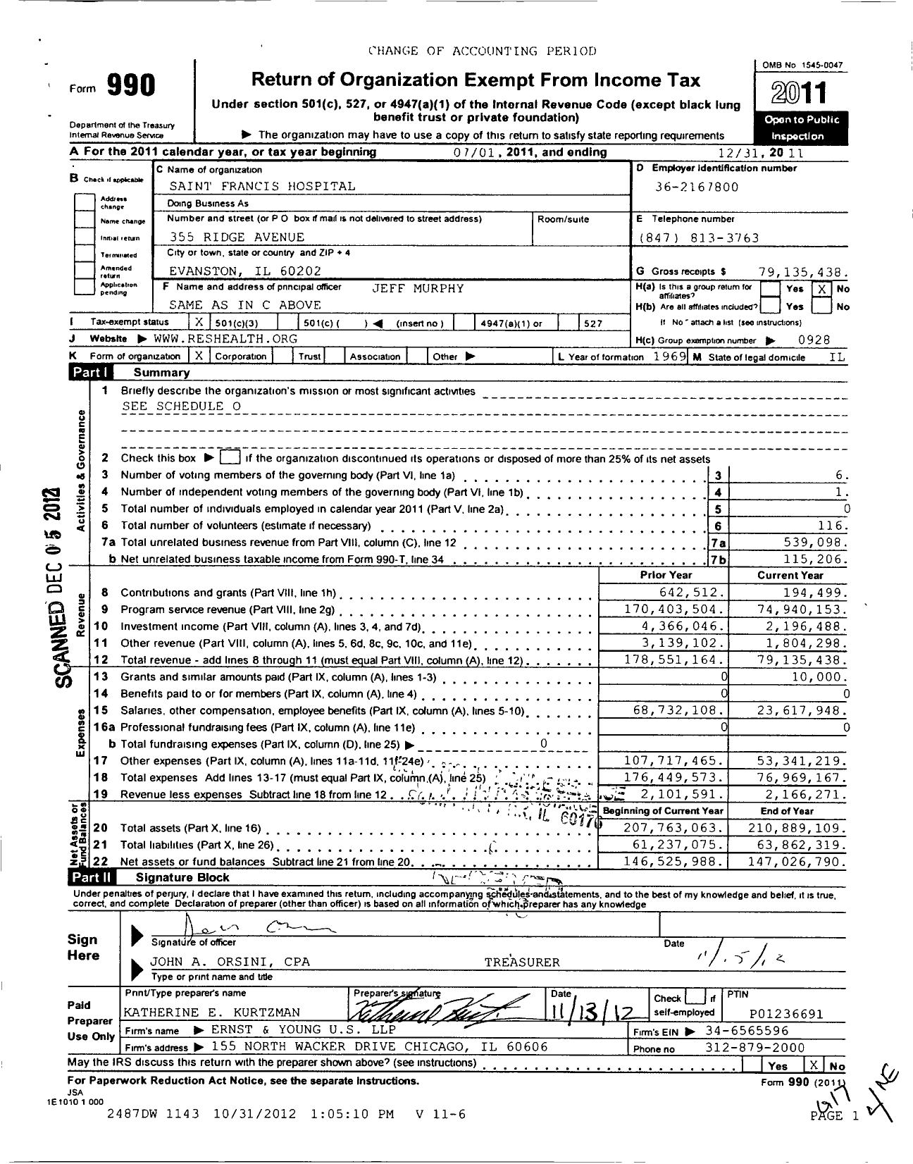 Image of first page of 2011 Form 990 for Presence Saint Francis Hospital