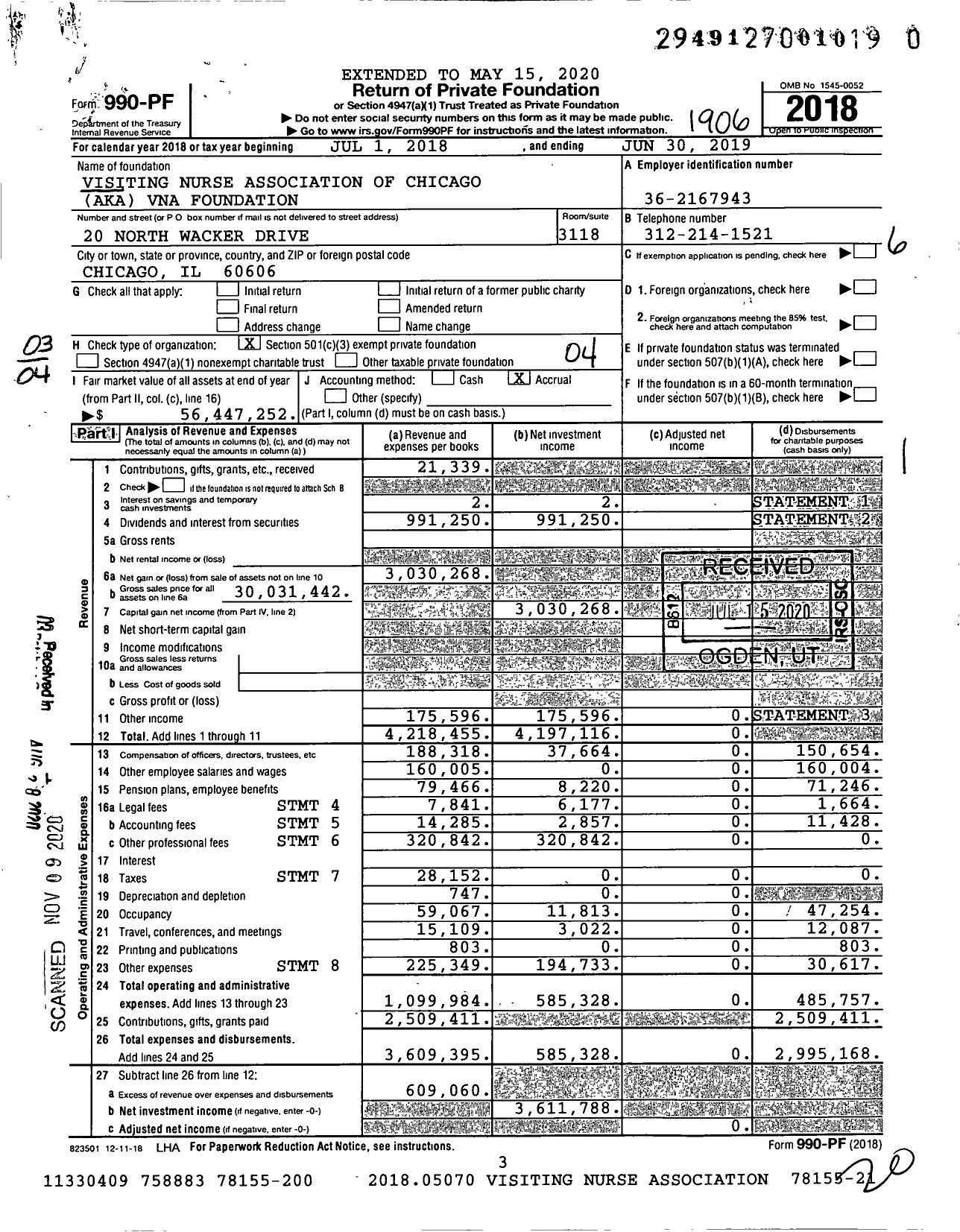 Image of first page of 2018 Form 990PF for Visiting Nurse Association of Chicago (VNA)