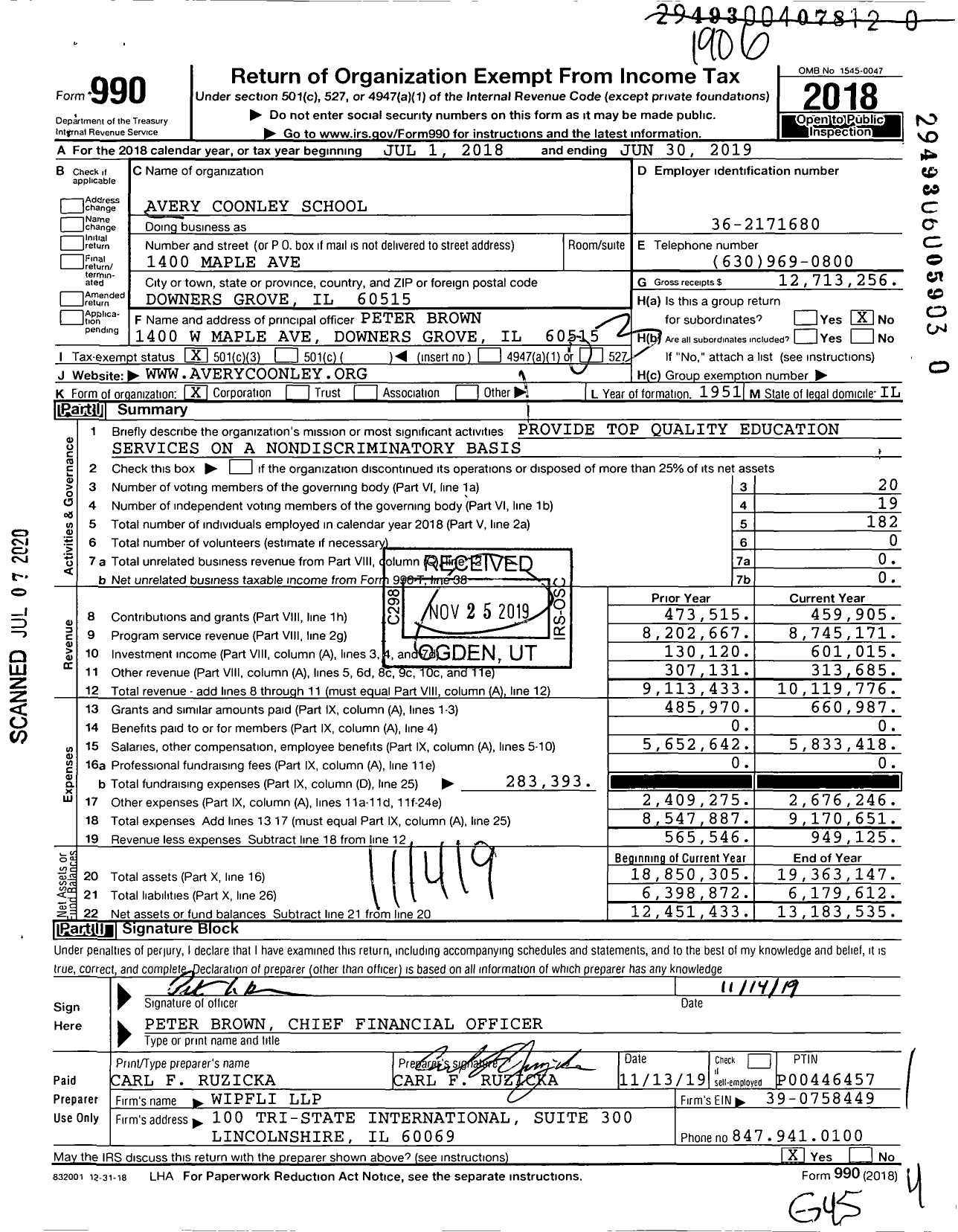 Image of first page of 2018 Form 990 for Avery Coonley School (ACS)