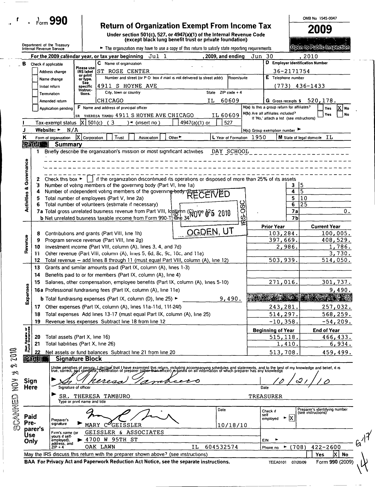 Image of first page of 2009 Form 990 for St Rose Center