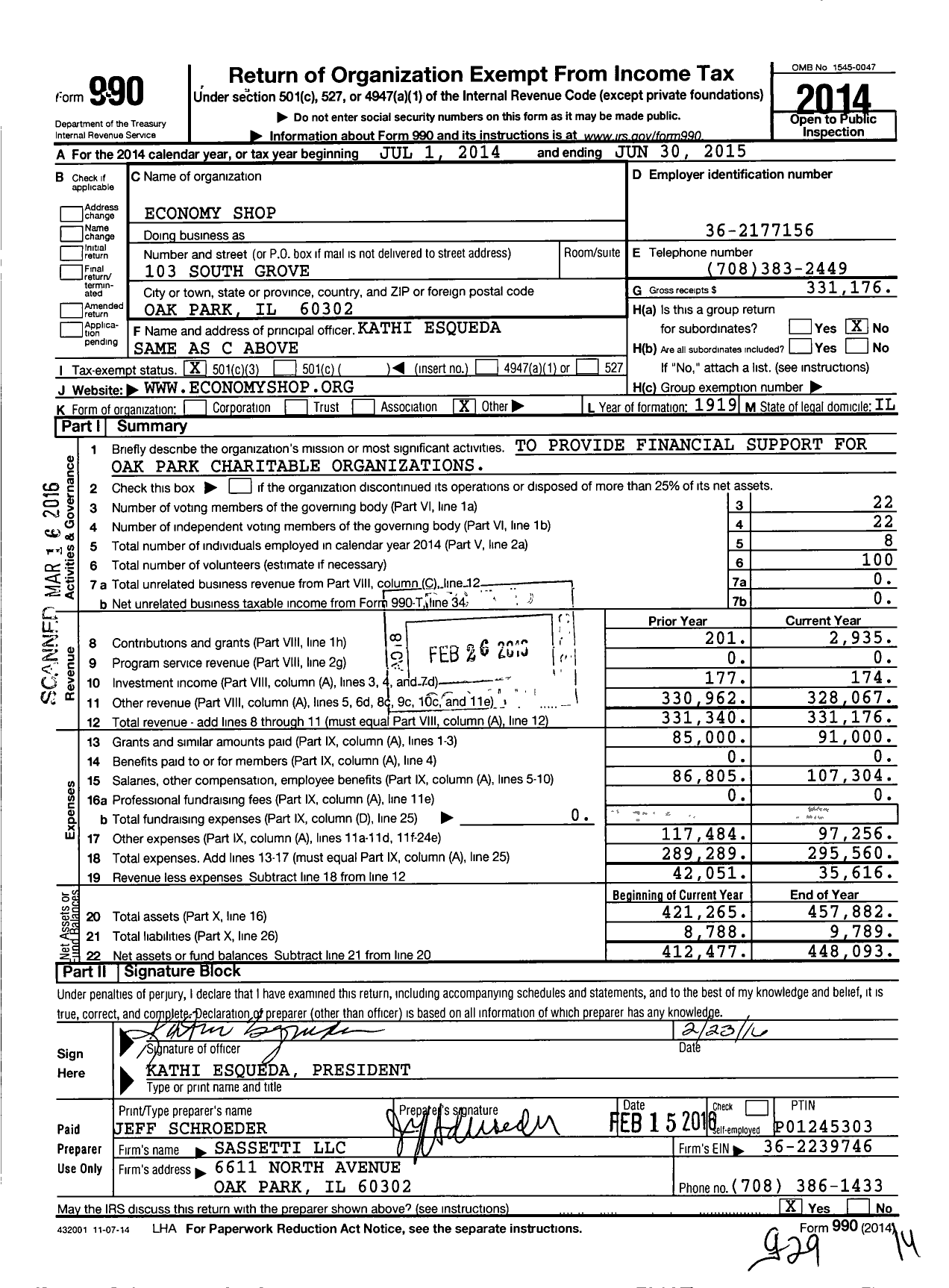 Image of first page of 2014 Form 990 for Economy Shop