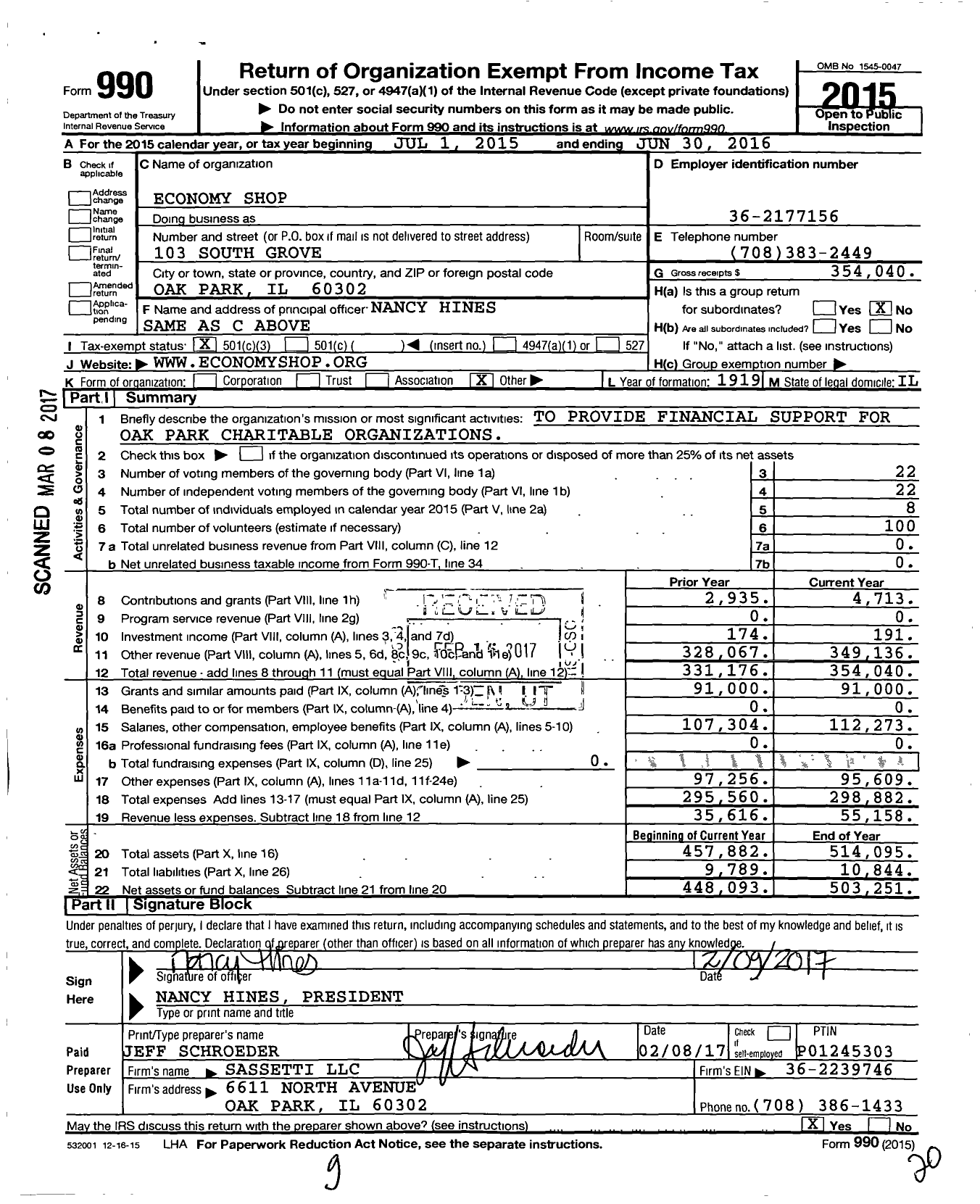 Image of first page of 2015 Form 990 for Economy Shop