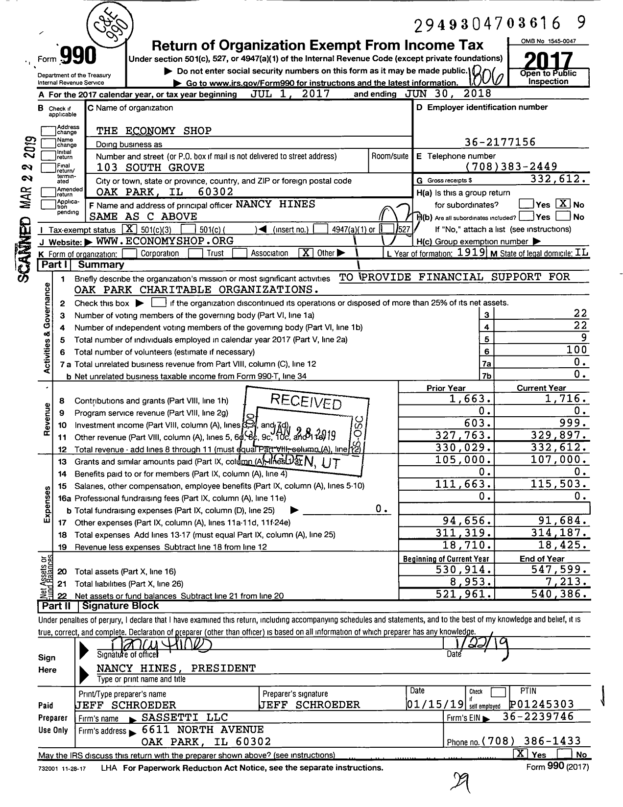 Image of first page of 2017 Form 990 for Economy Shop
