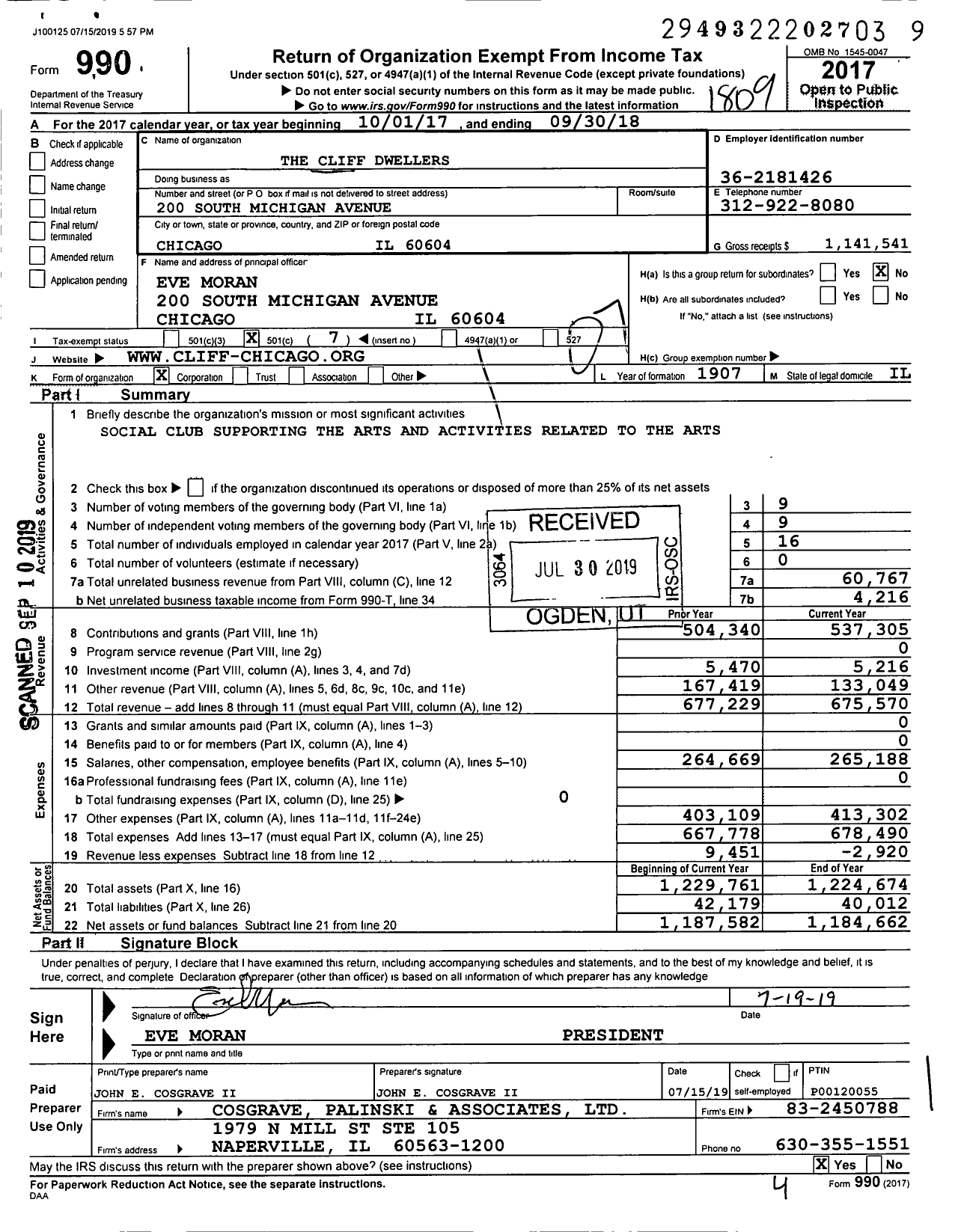 Image of first page of 2017 Form 990O for The Cliff Dwellers