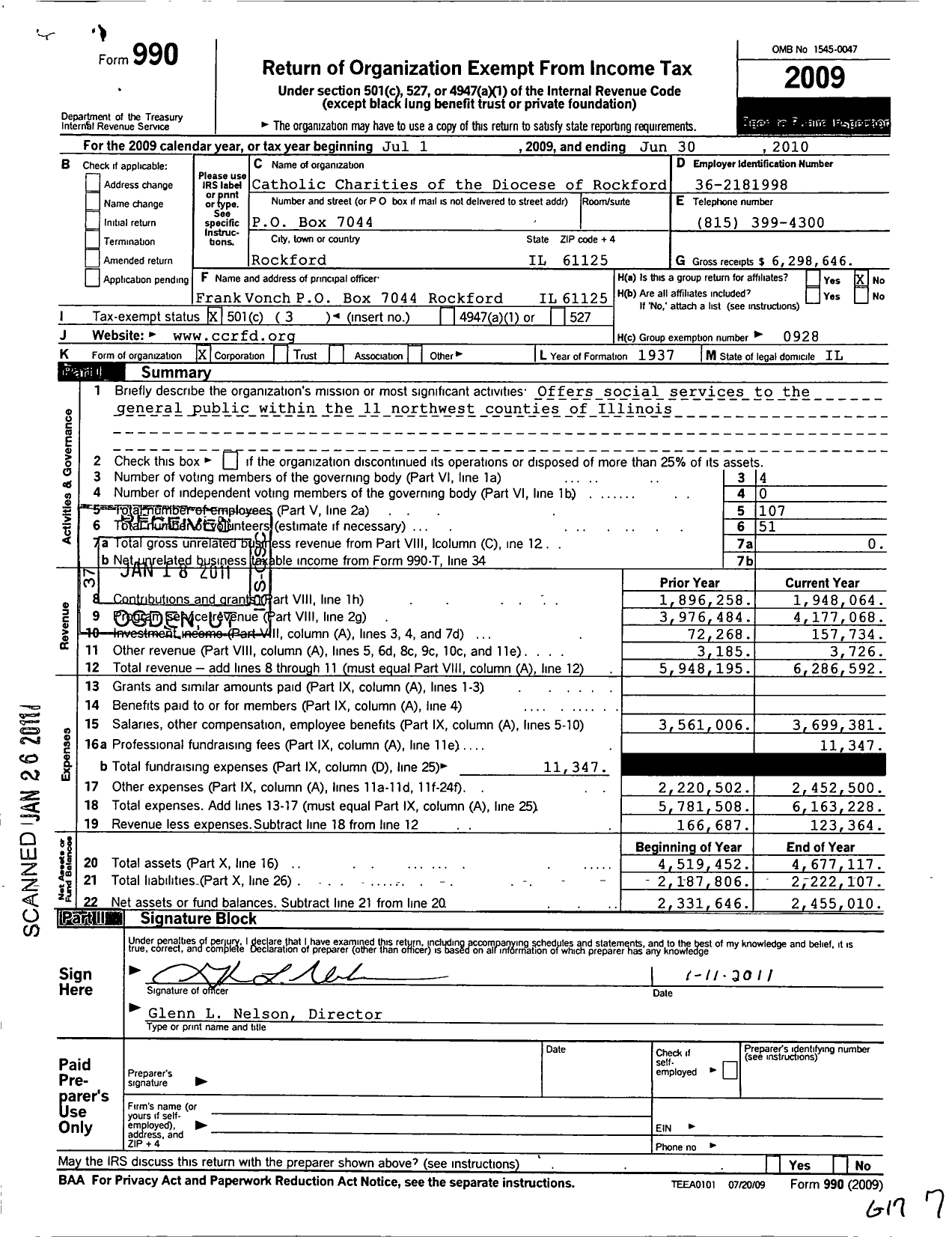 Image of first page of 2009 Form 990 for Catholic Charities of Rockford