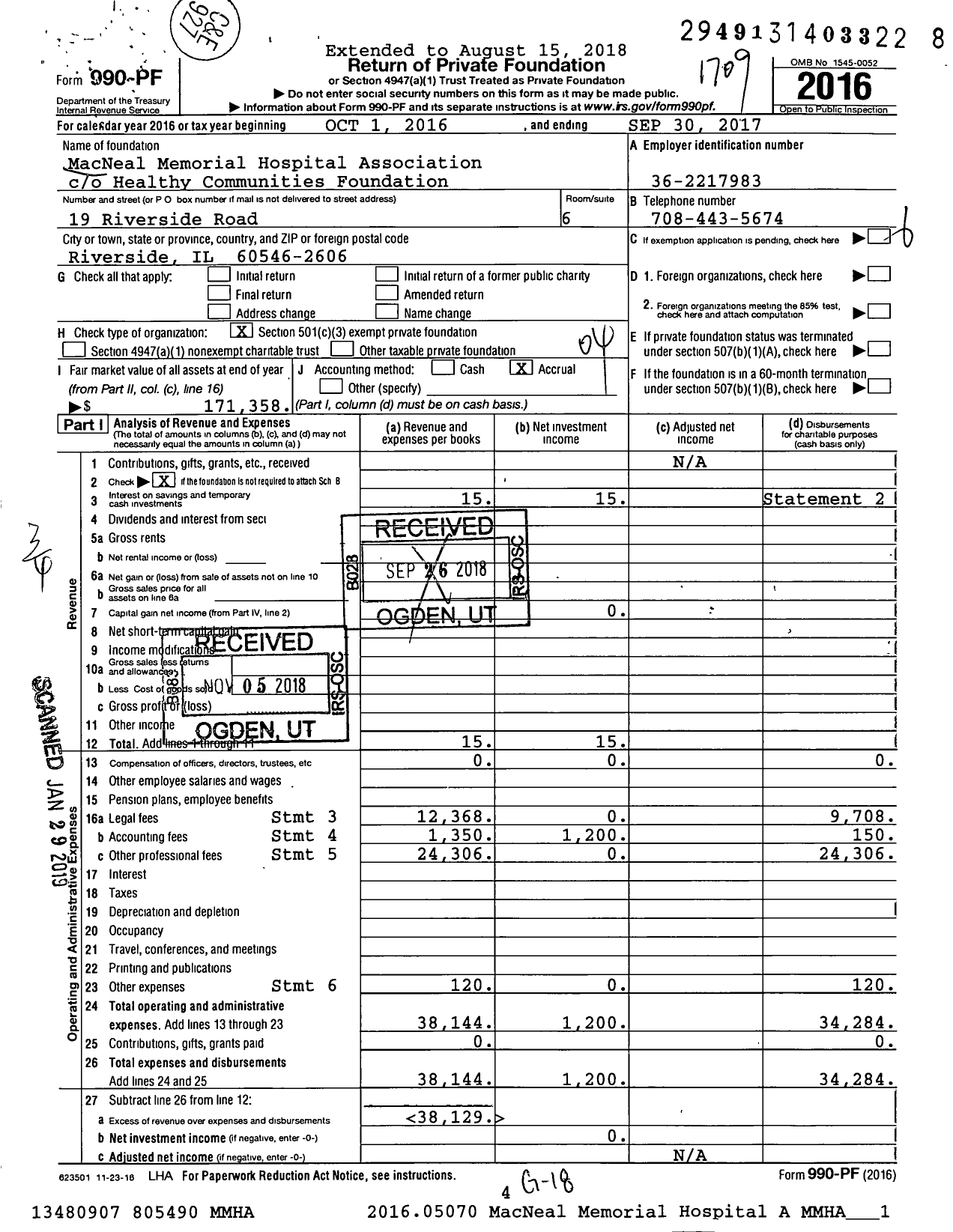 Image of first page of 2016 Form 990PF for MacNeal Memorial Hospital Association