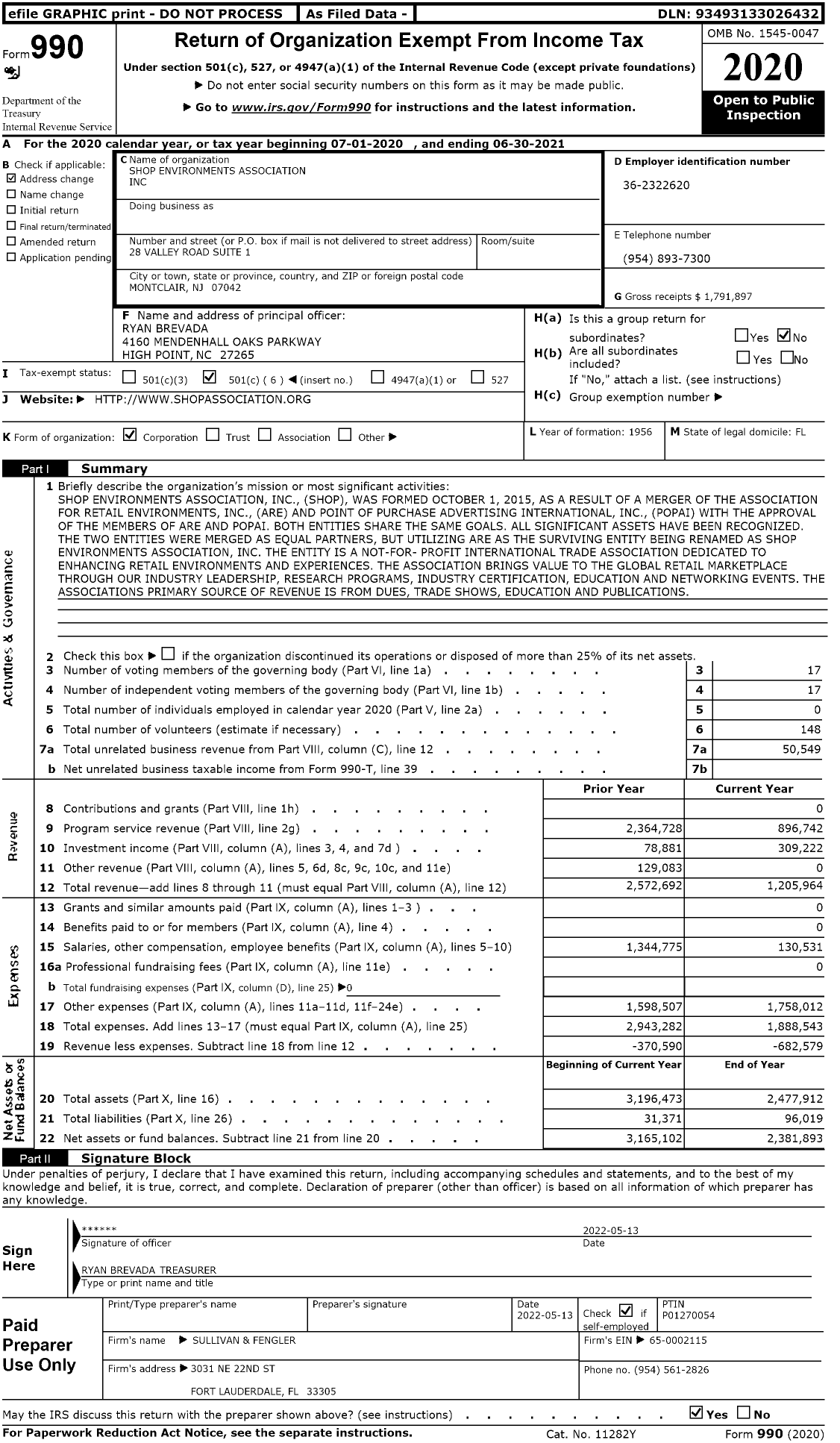 Image of first page of 2020 Form 990O for Shop Environments Association (ARE)