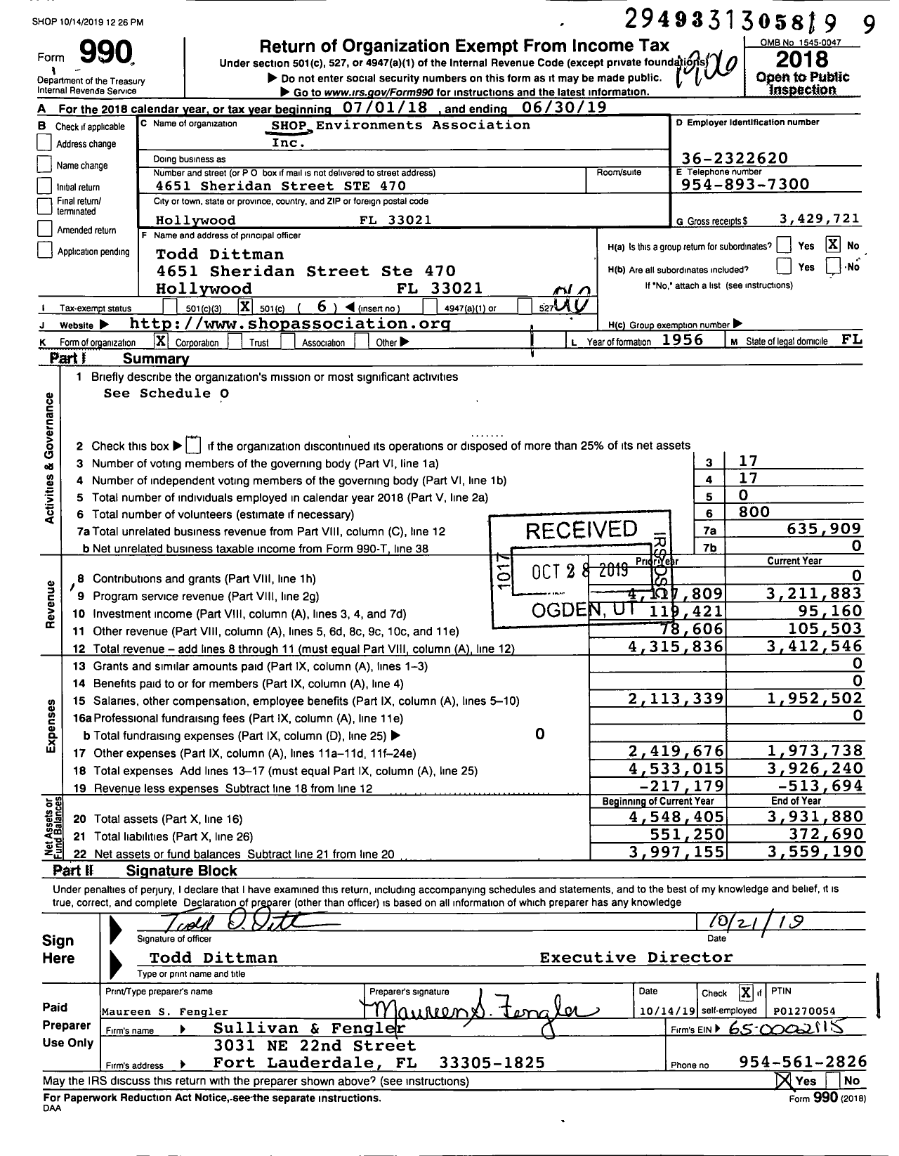 Image of first page of 2018 Form 990O for Shop Environments Association (ARE)