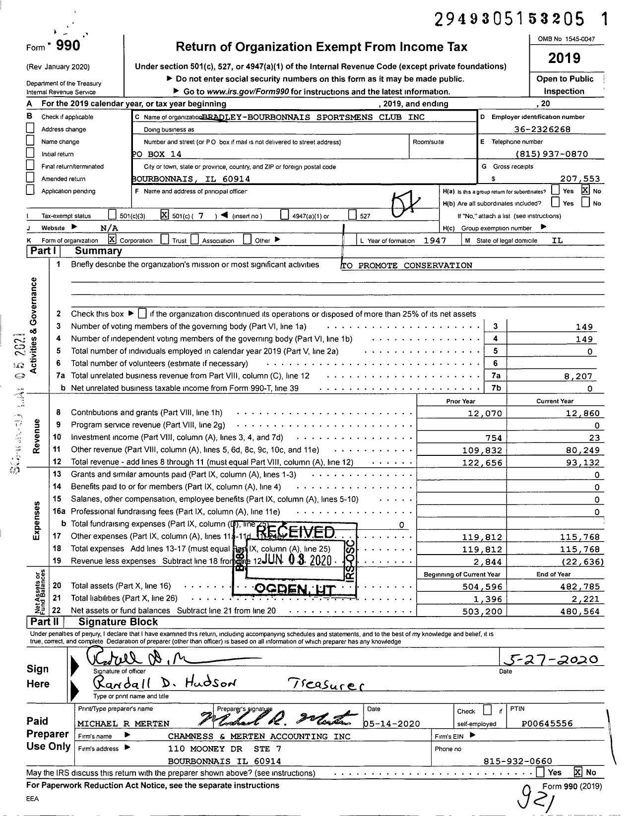 Image of first page of 2019 Form 990O for Bradley-Bourbonnais Sportsmens Club