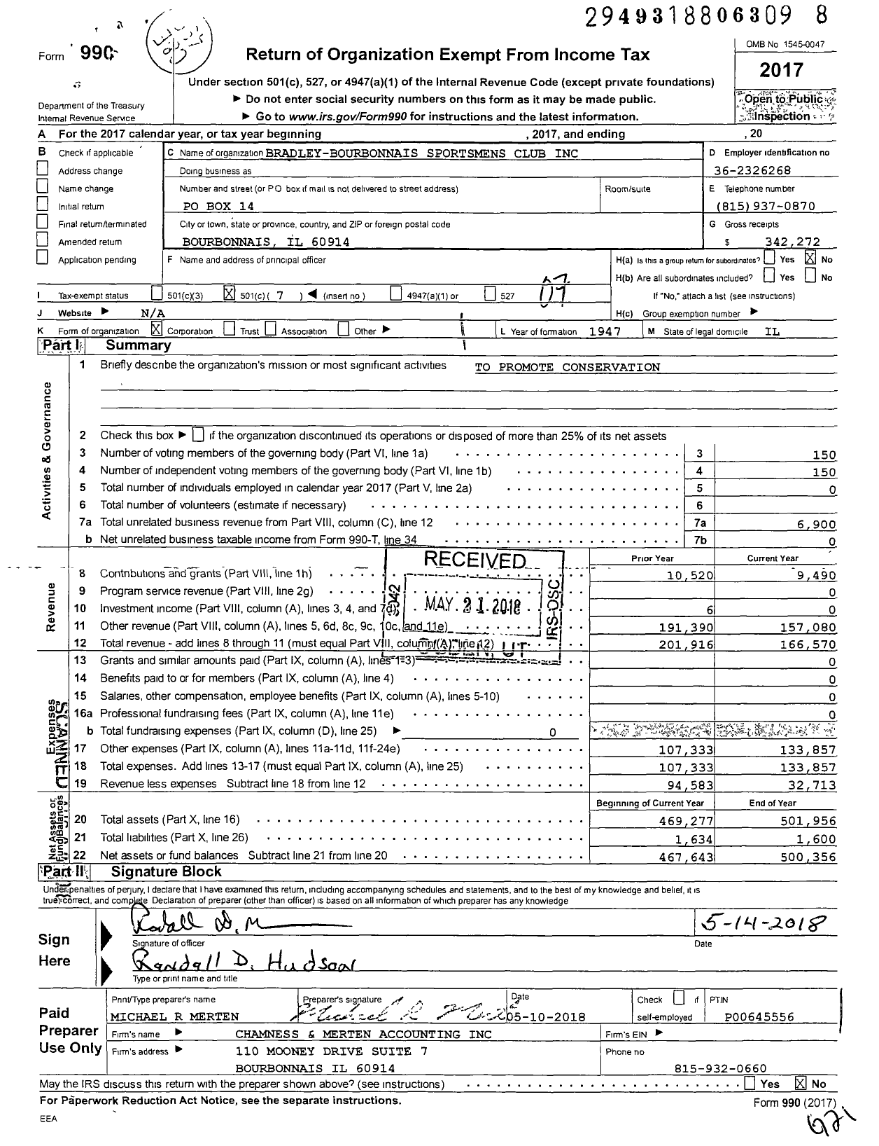 Image of first page of 2017 Form 990O for Bradley-Bourbonnais Sportsmens Club
