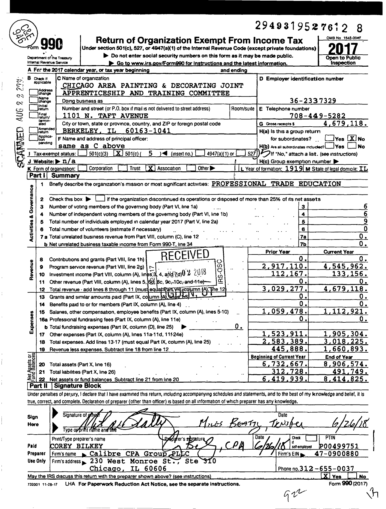 Image of first page of 2017 Form 990O for Finishing Trades Institute of DC 14 Chicago