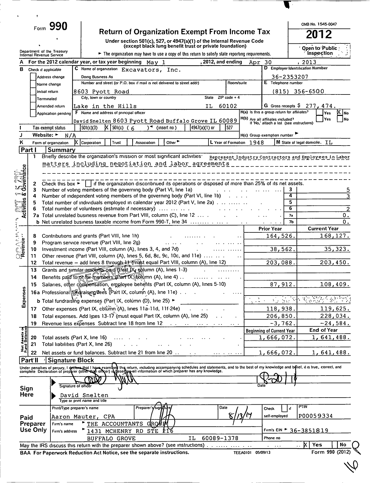 Image of first page of 2012 Form 990O for Excavators