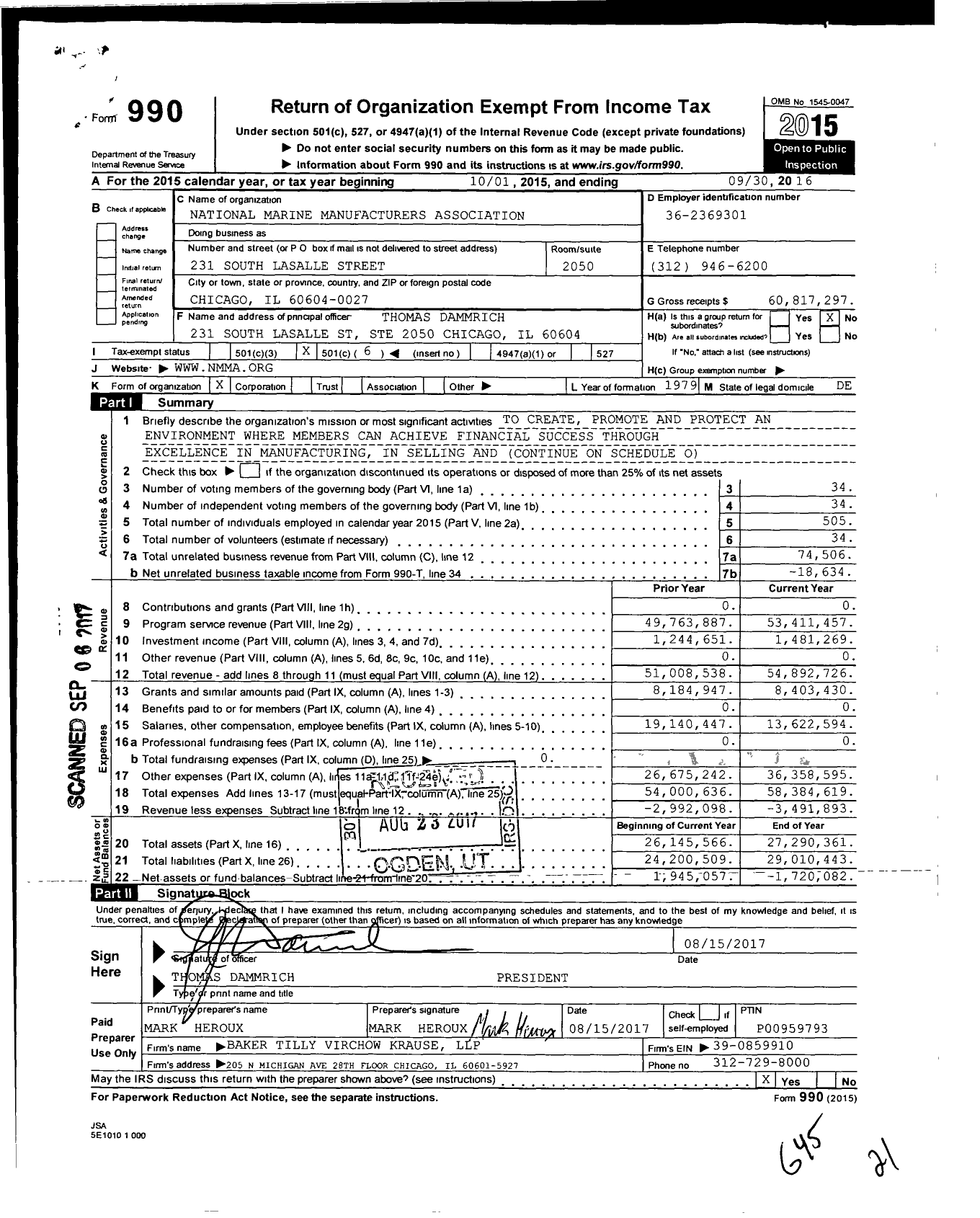 Image of first page of 2015 Form 990O for National Marine Manufacturers Association (NMMA)