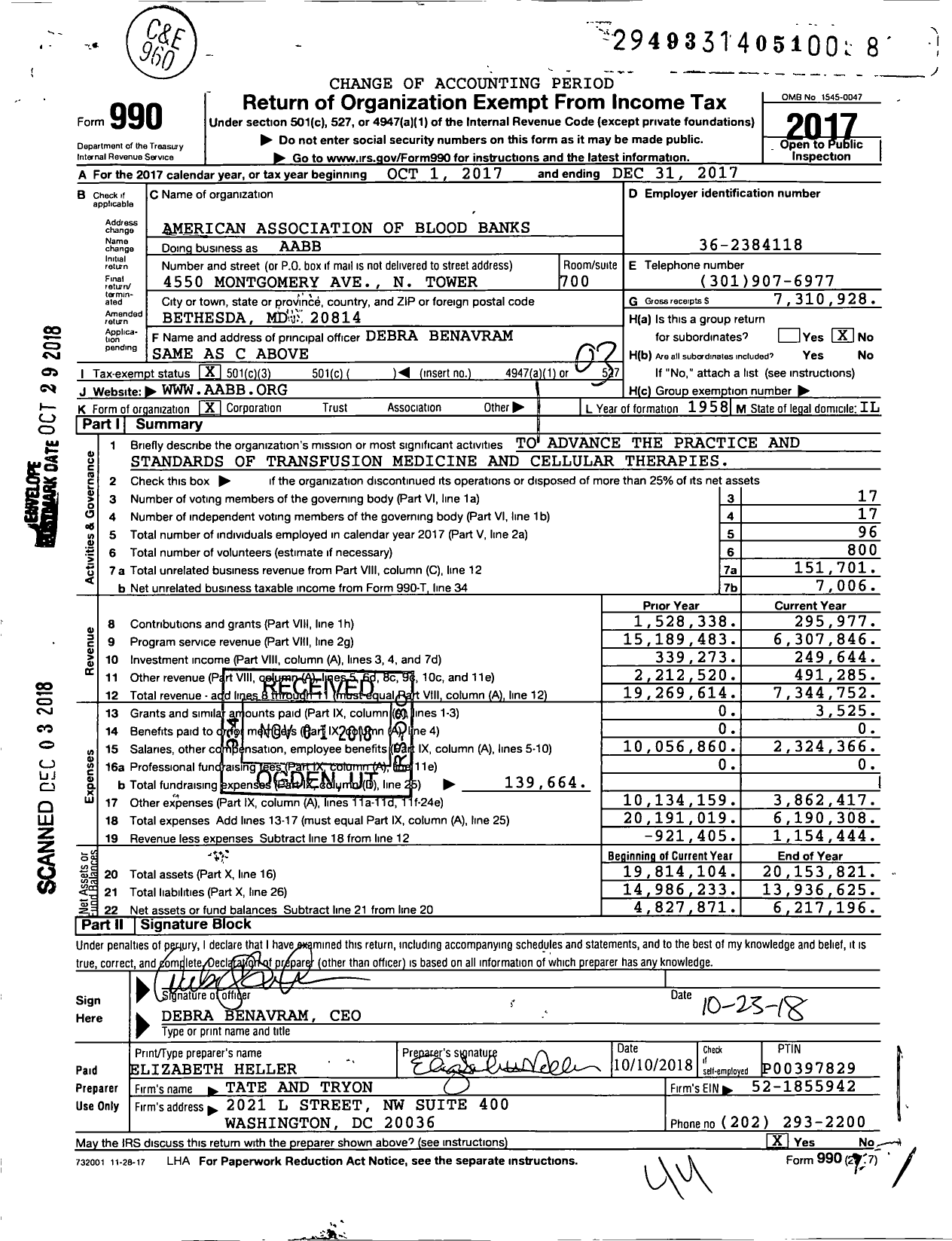 Image of first page of 2017 Form 990 for American Association of Blood Banks (AABB)